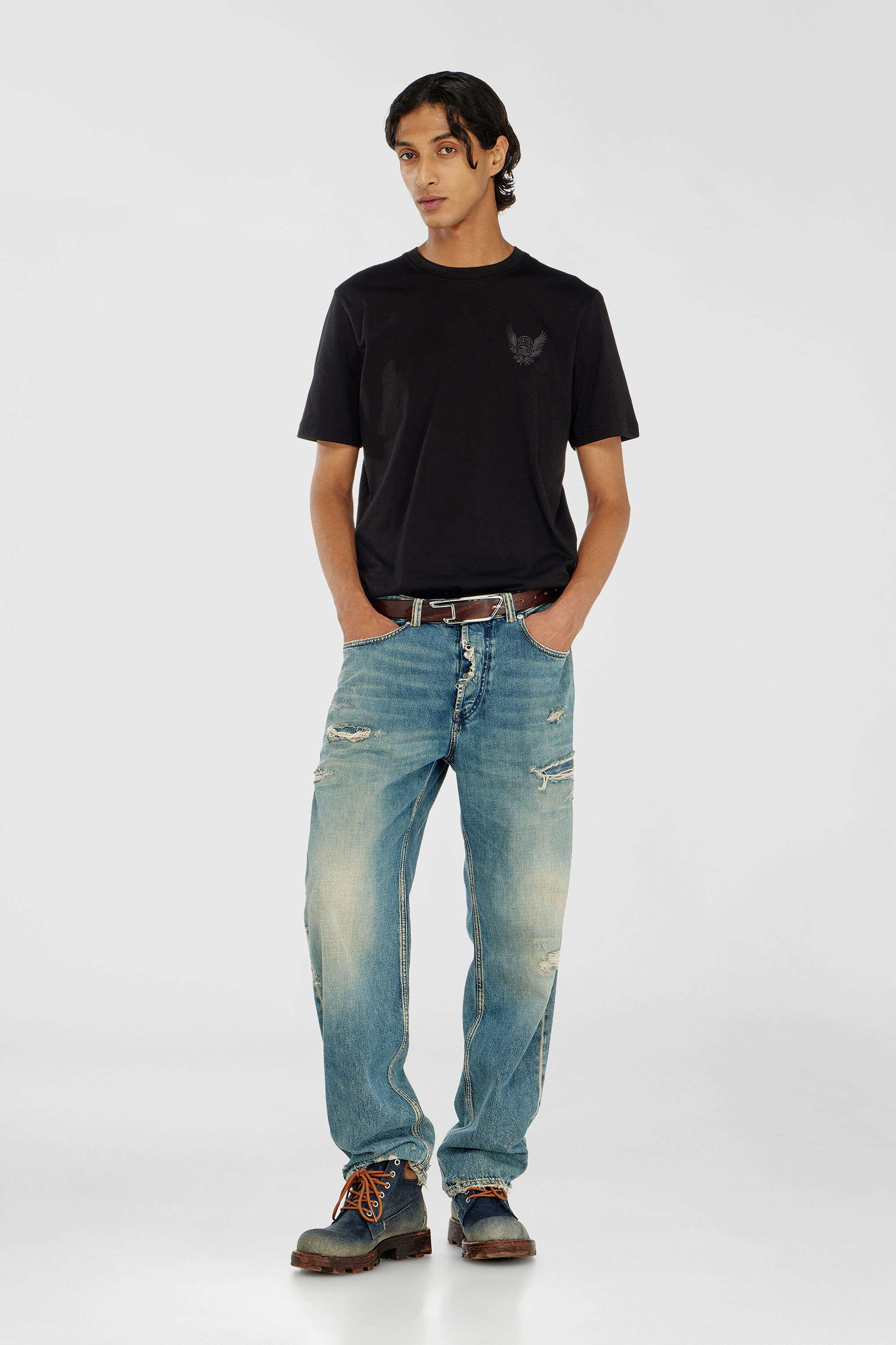 Diesel - T-ADJUST-AA8, Camiseta de algod&oacute;n con motivo de logo en el pecho Hombre in Negro - 2