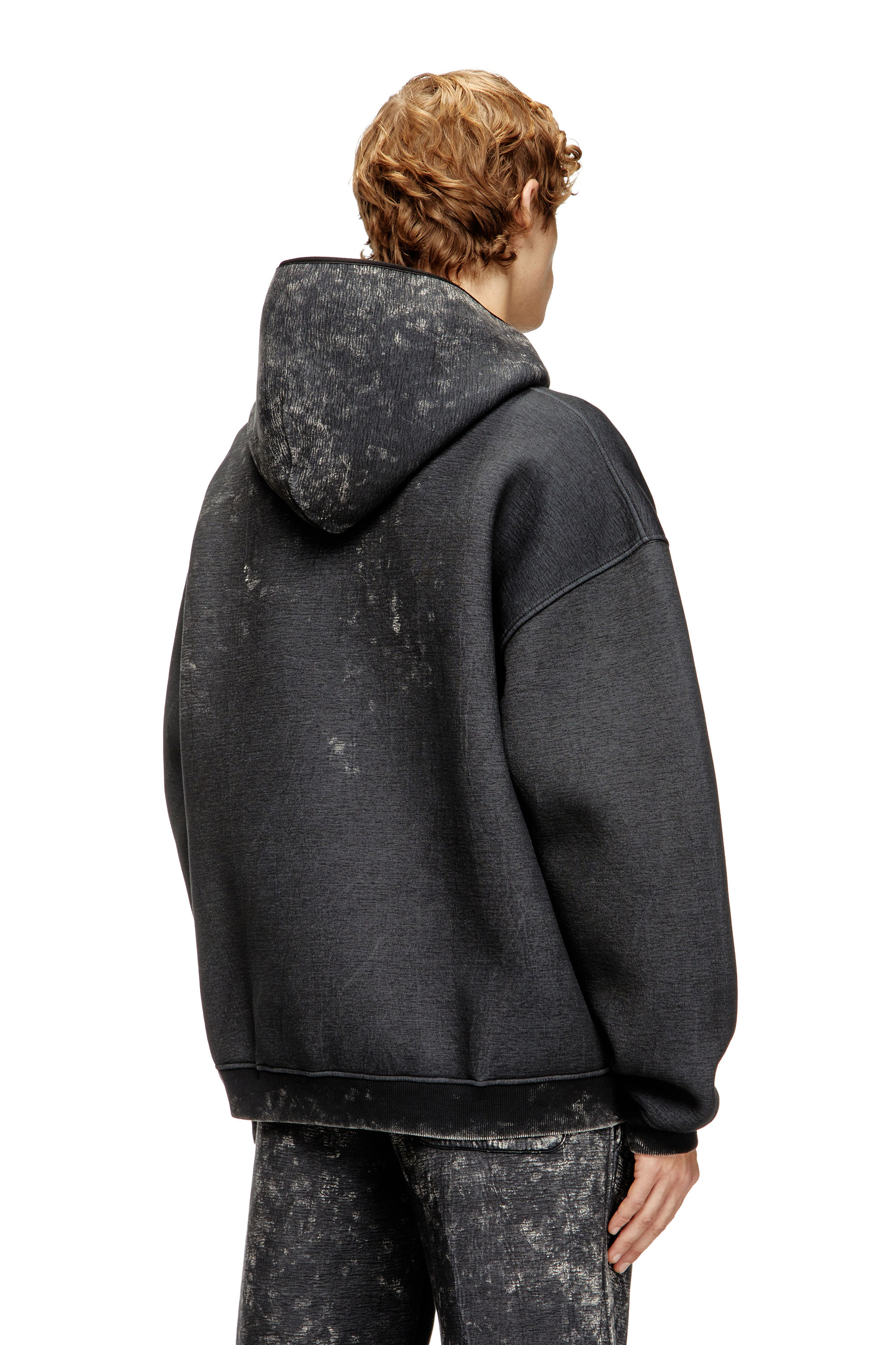 Diesel - S-BOXT-CHAN-HOOD, Sudadera con capucha relajada de neopreno con lavado oscuro marble. Hombre in Gris - 4