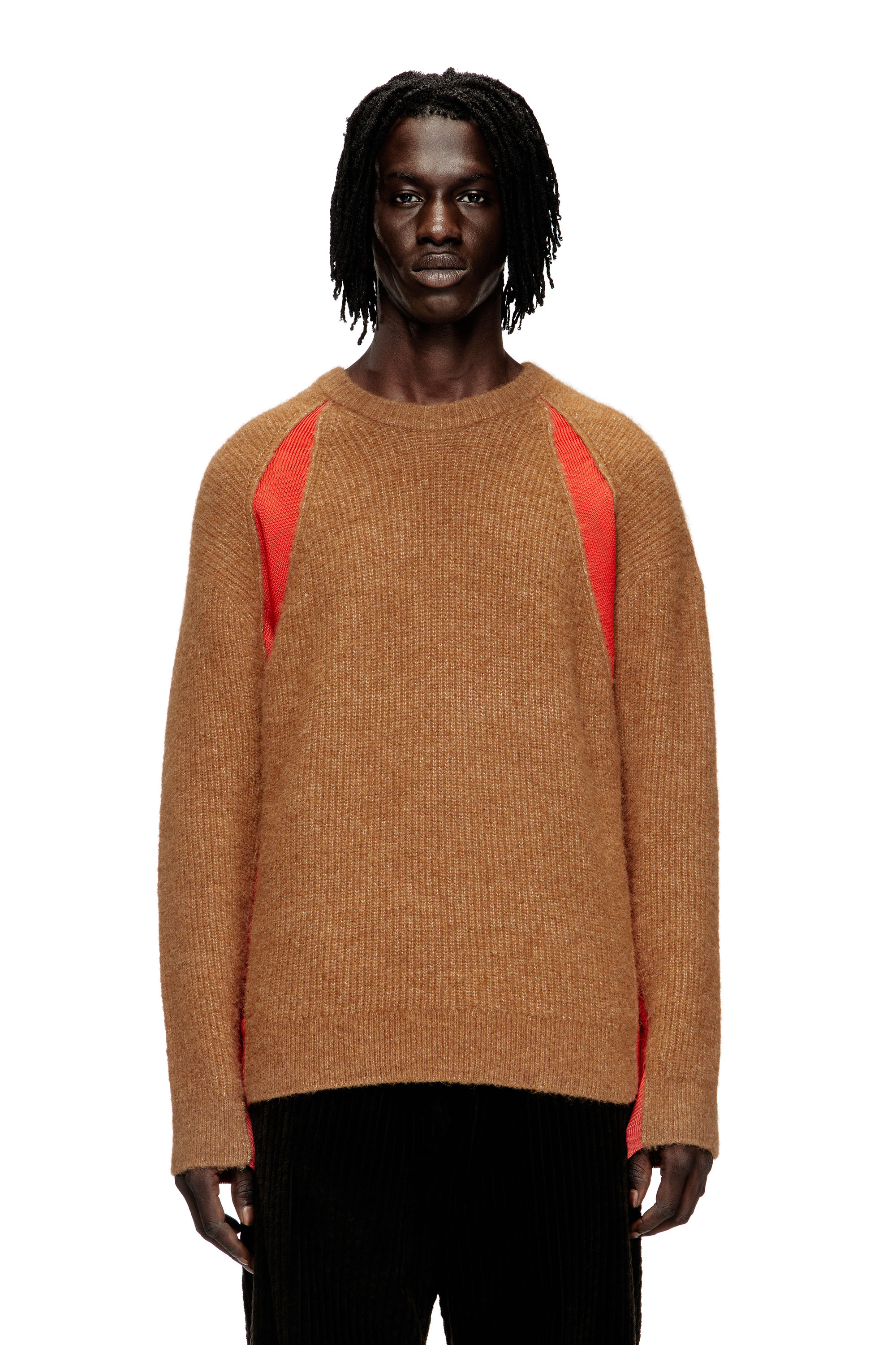 Diesel - K-LOLLO, Jersey de mezcla de alpaca con inserciones de tejido contrastantes Hombre in Marrón - 1