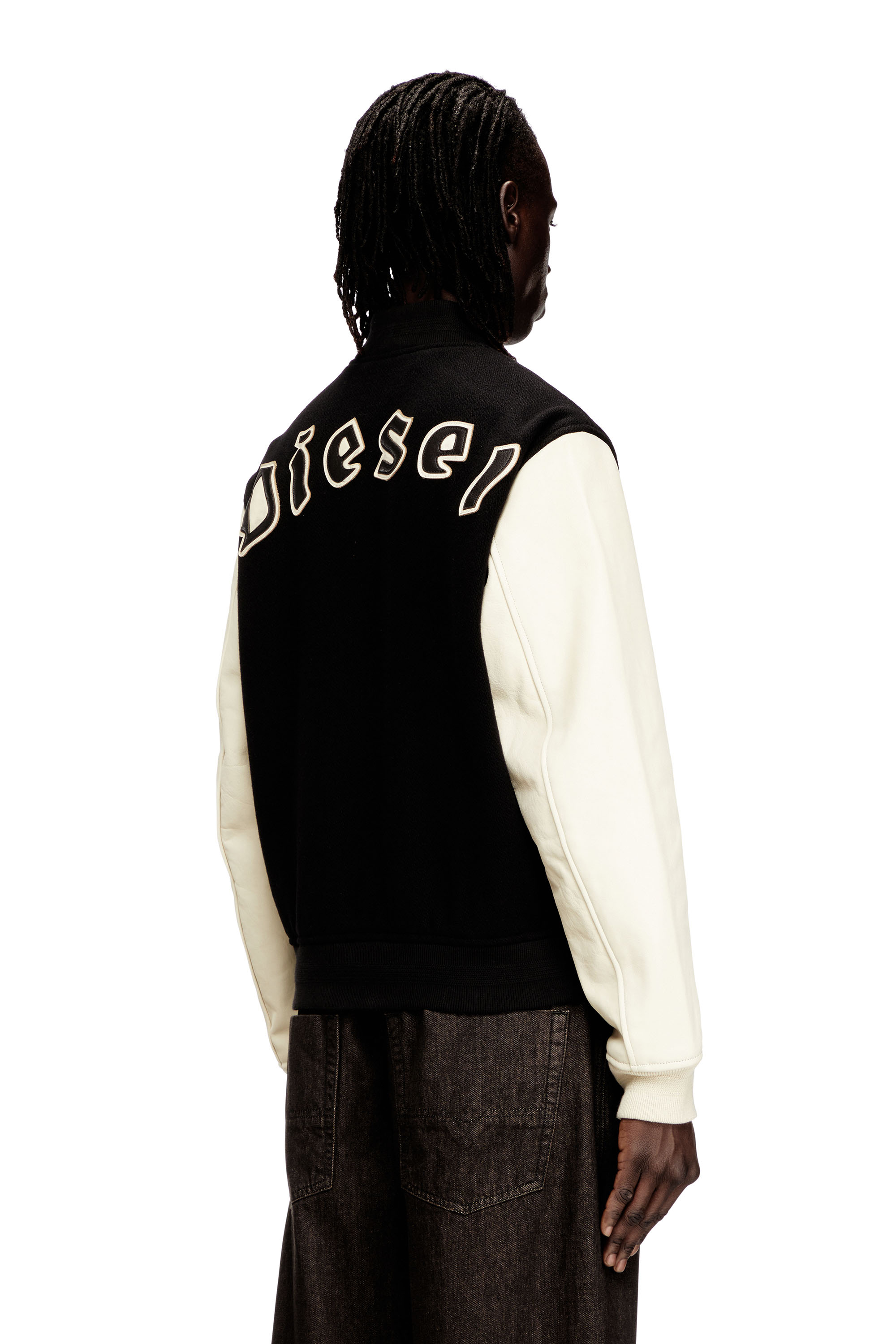 Diesel - L-ARRY-WRD, Chaqueta bomber en mezcla de lana y cuero Hombre in ToBeDefined - 4