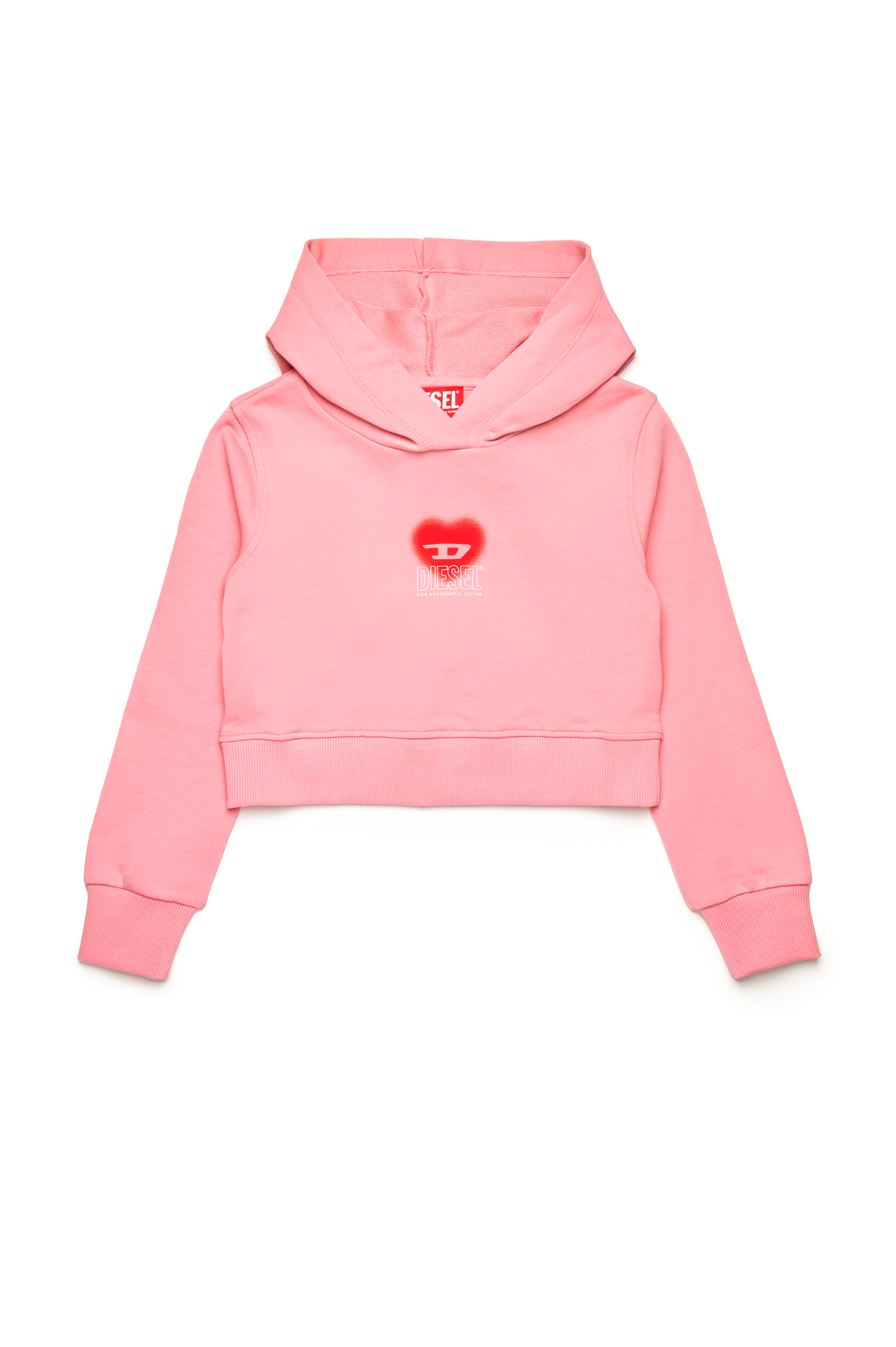 Diesel - SCUOREHOOD, Sudadera con capucha recortada con logotipo de corazón Mujer in Rosa - 1