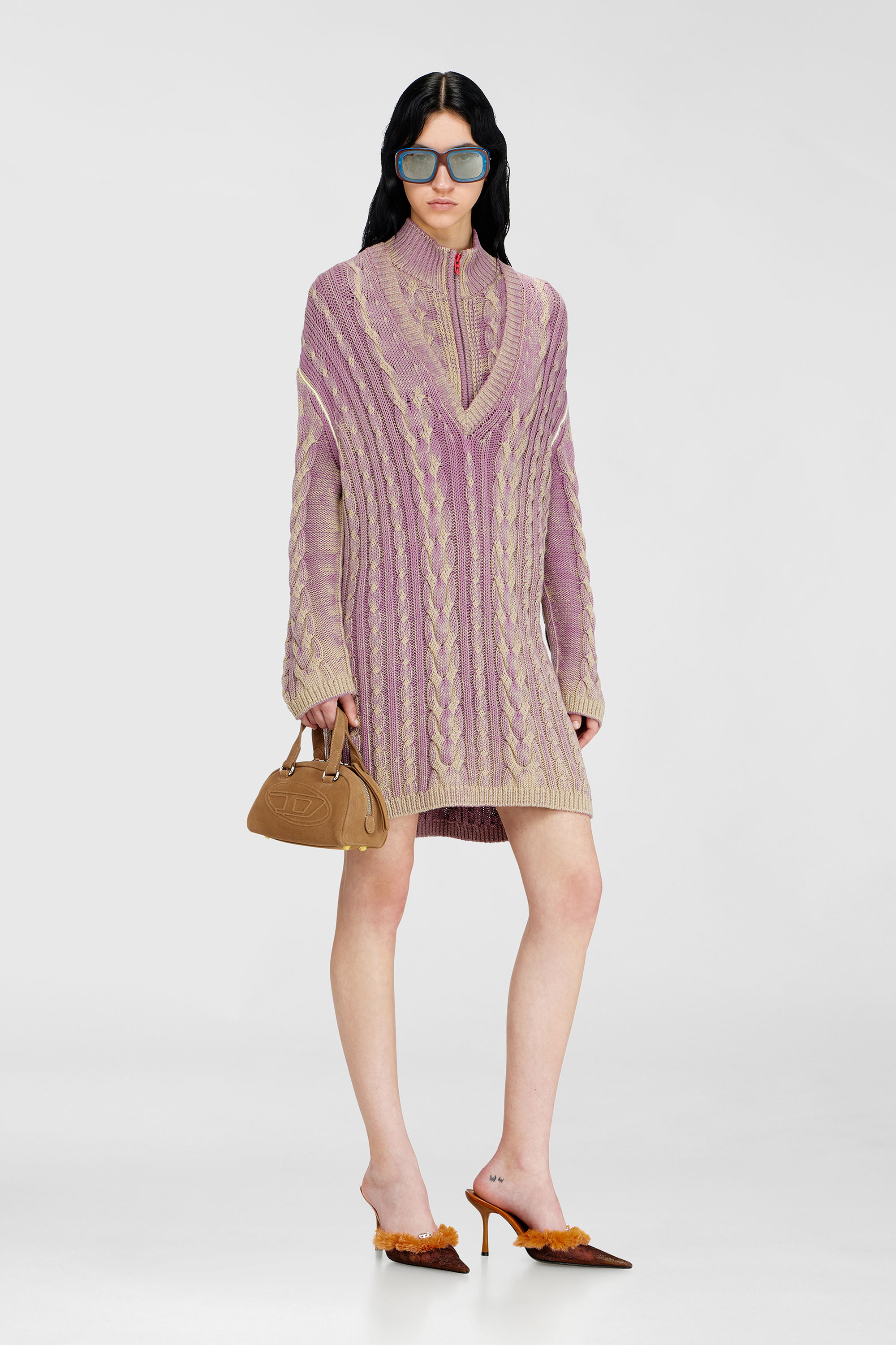 Diesel - M-ELGA, Vestido corto de punto trenzado Mujer in Morado - 1