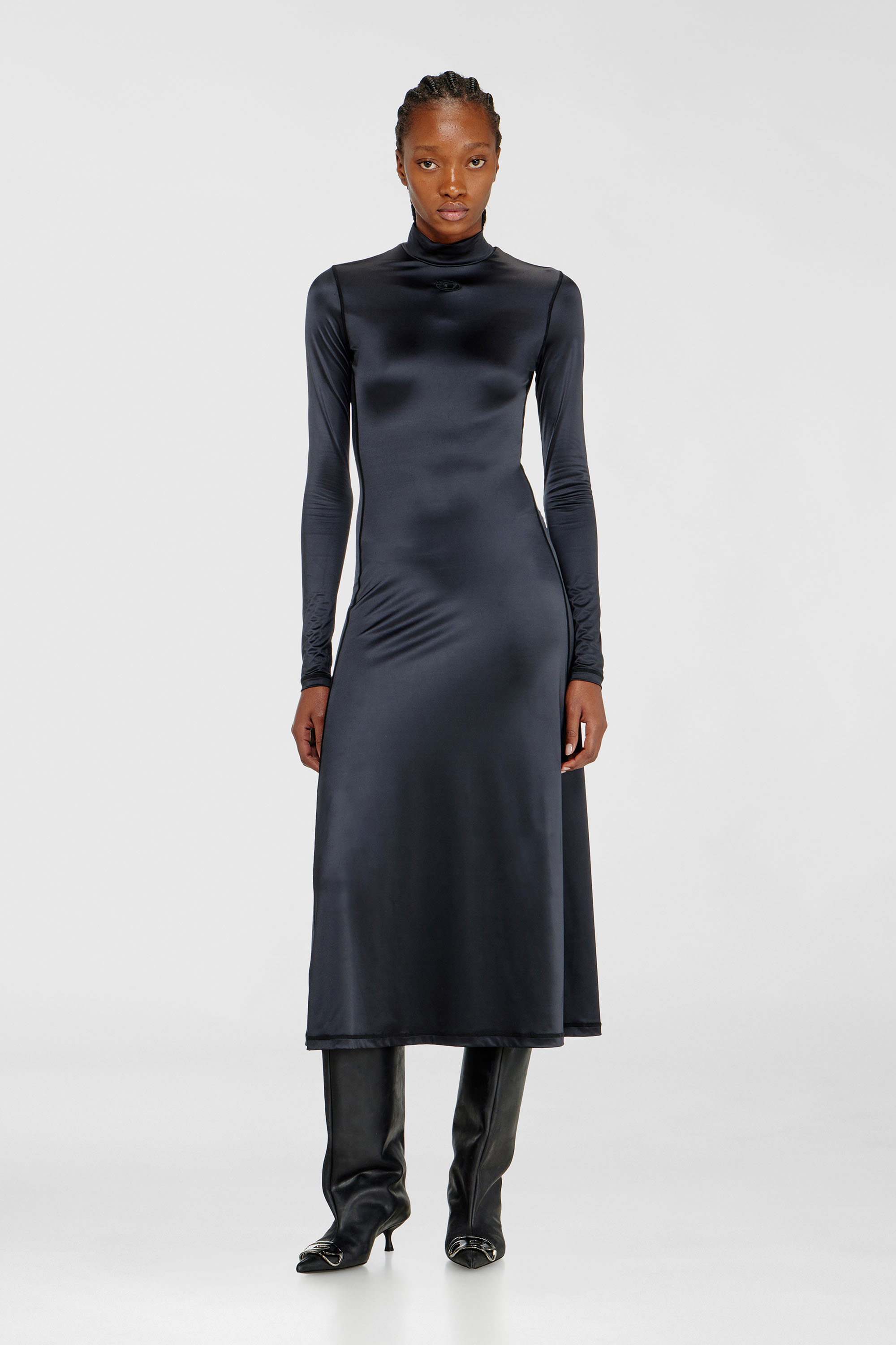Diesel - D-UNGO, Vestido midi fluido con cuello alto Mujer in Negro - 1