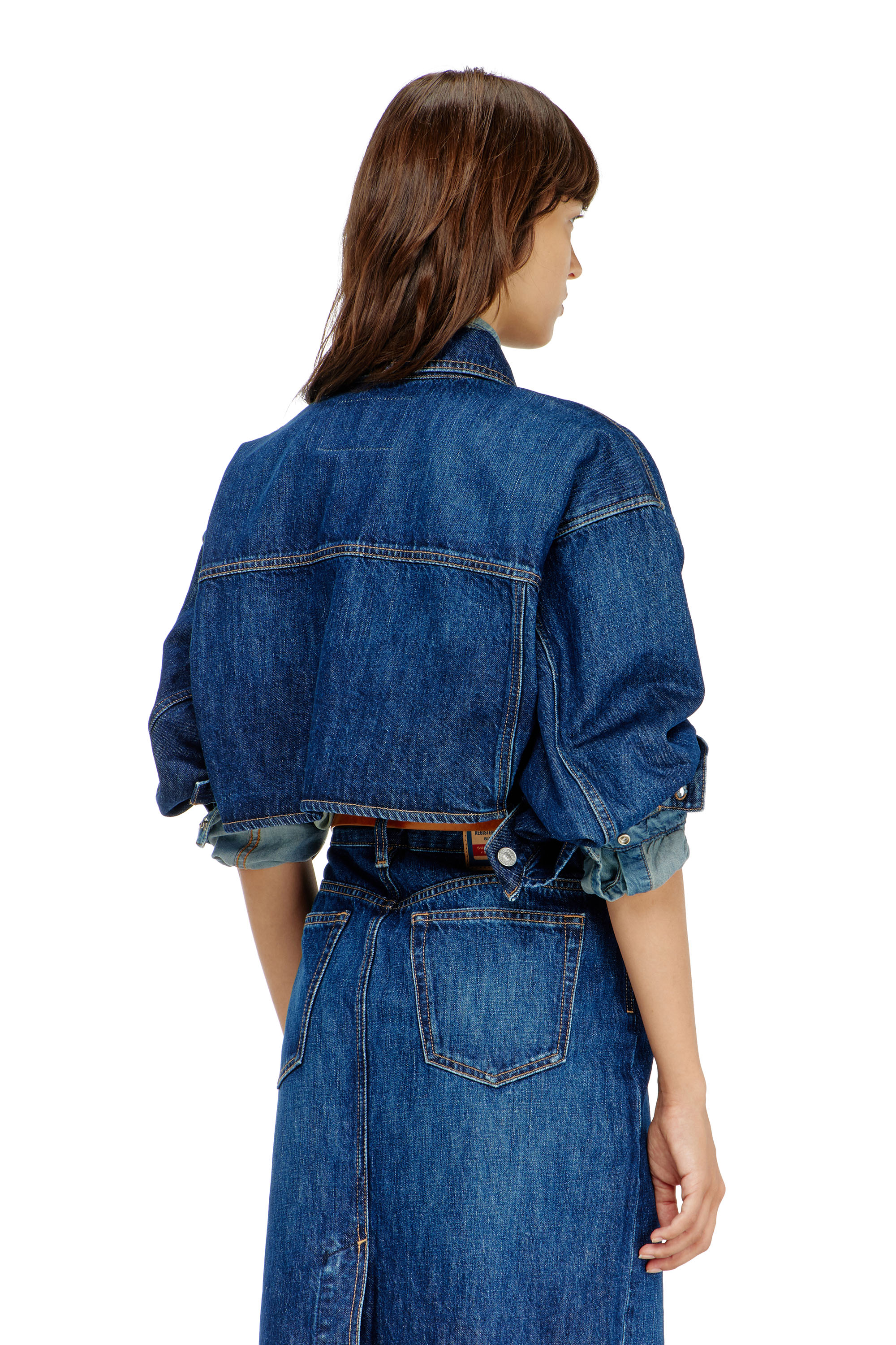 Diesel - DE-MALLEY, Chaqueta trucker denim cropped oversize Mujer in Azul marino - 4