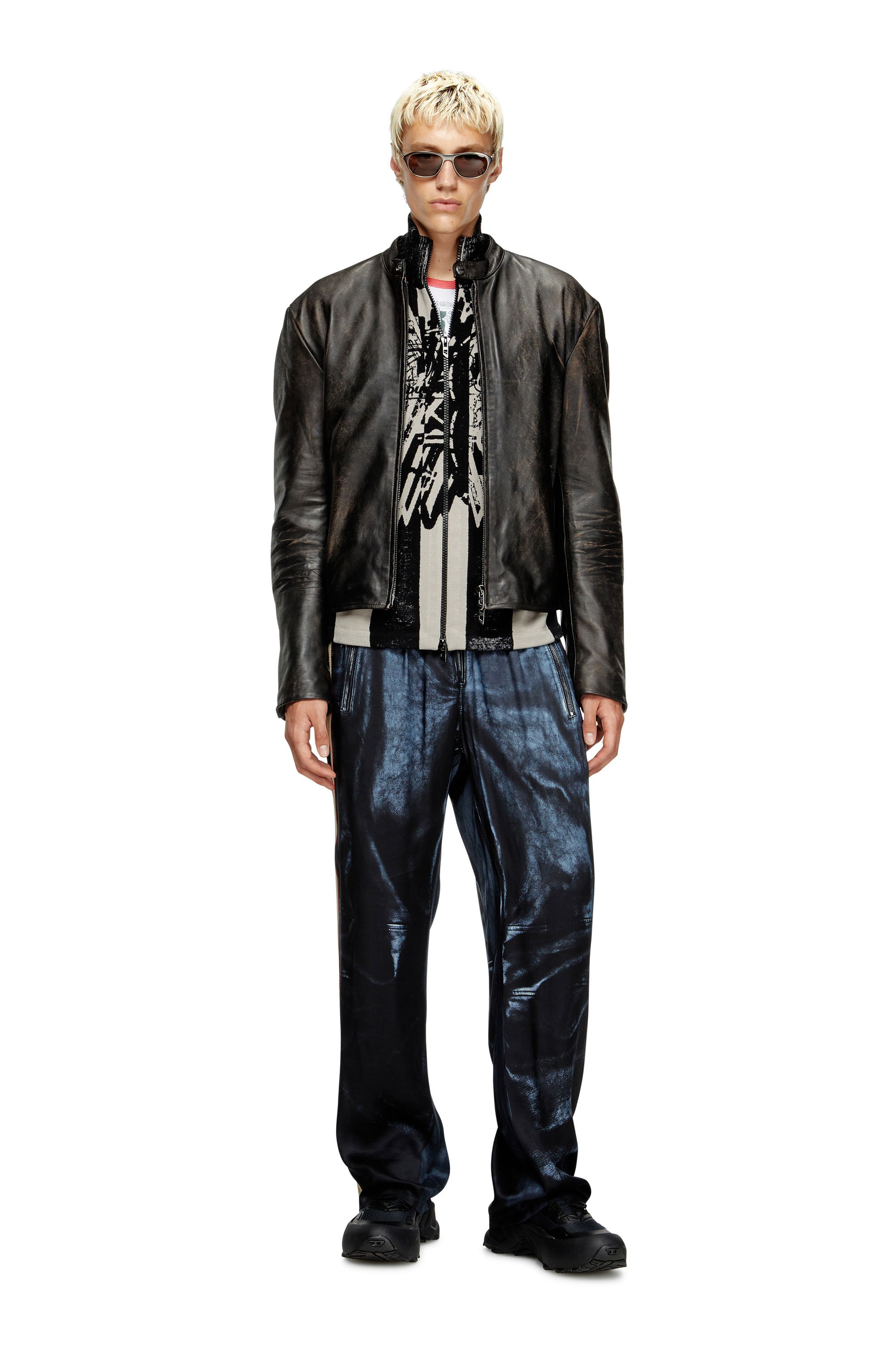 Diesel - L-AROSS, Chaqueta biker de cuero desgastado Hombre in Marrón - 2