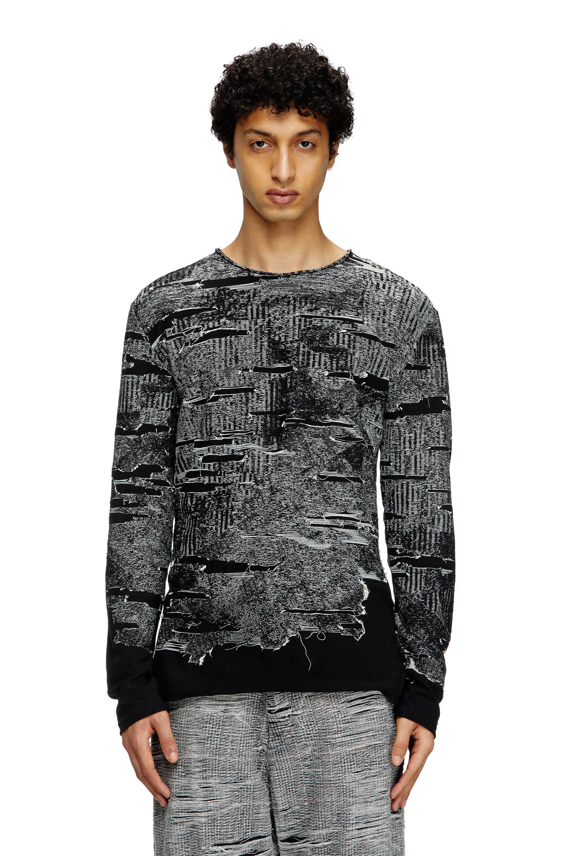 Diesel - K-CADMO, Man's Jumper with engineered distressing in Black - 1