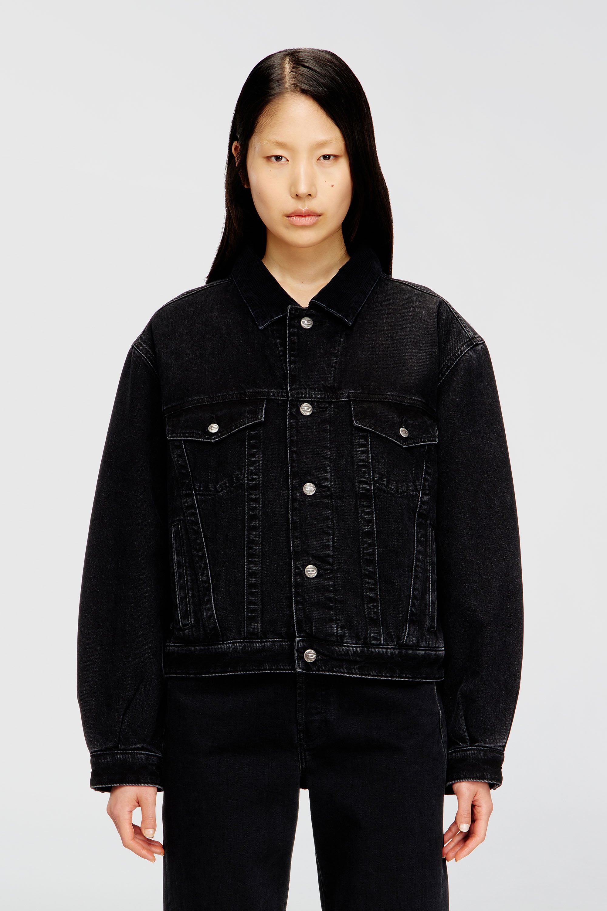 Diesel - D-RANGER-T, Cazadora trucker acolchada en denim Unisex in Negro - 1
