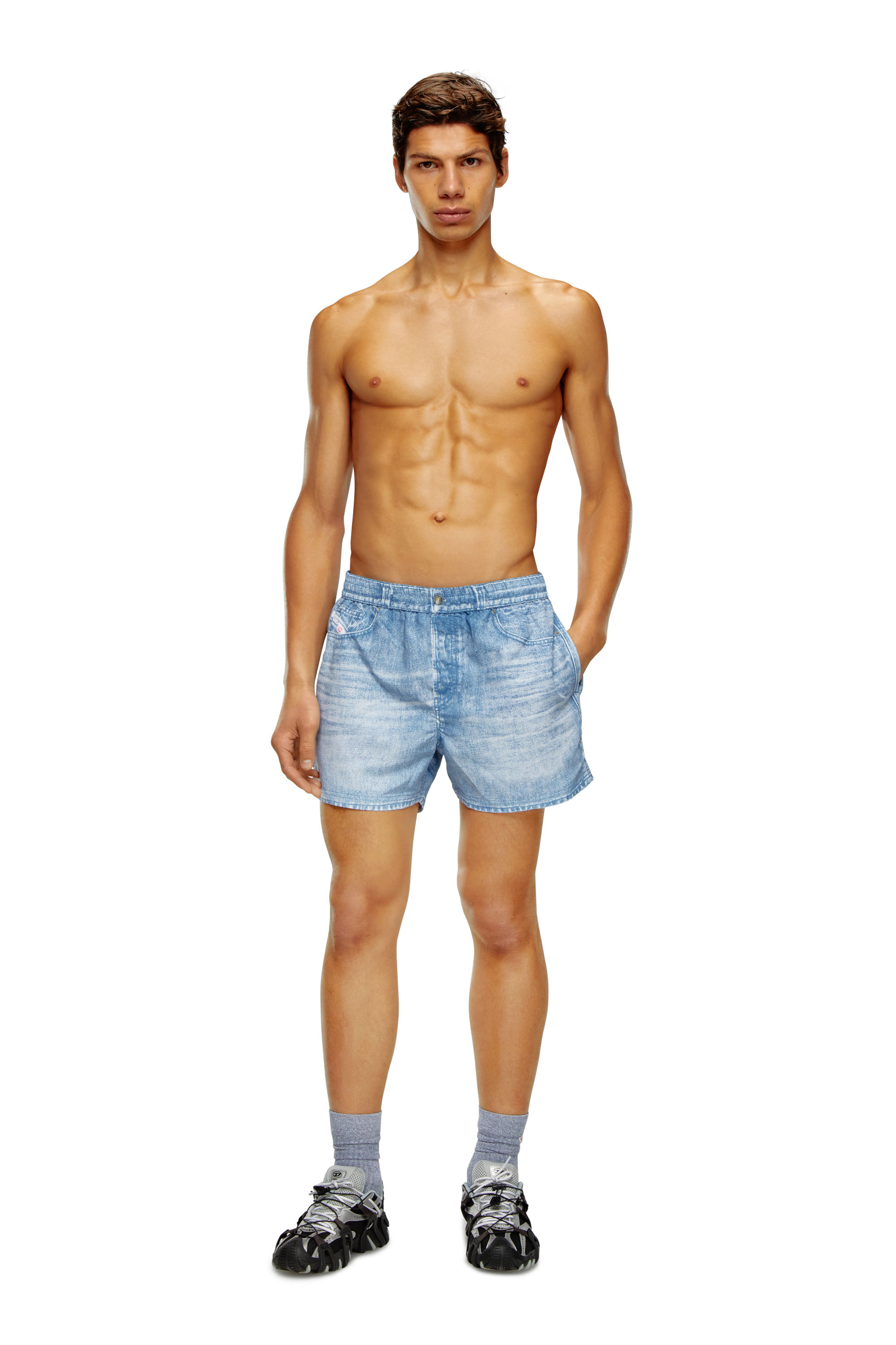 Diesel - BMBX-KEN-37, Man Mid-length swim shorts with denim print in Blue - Image 1