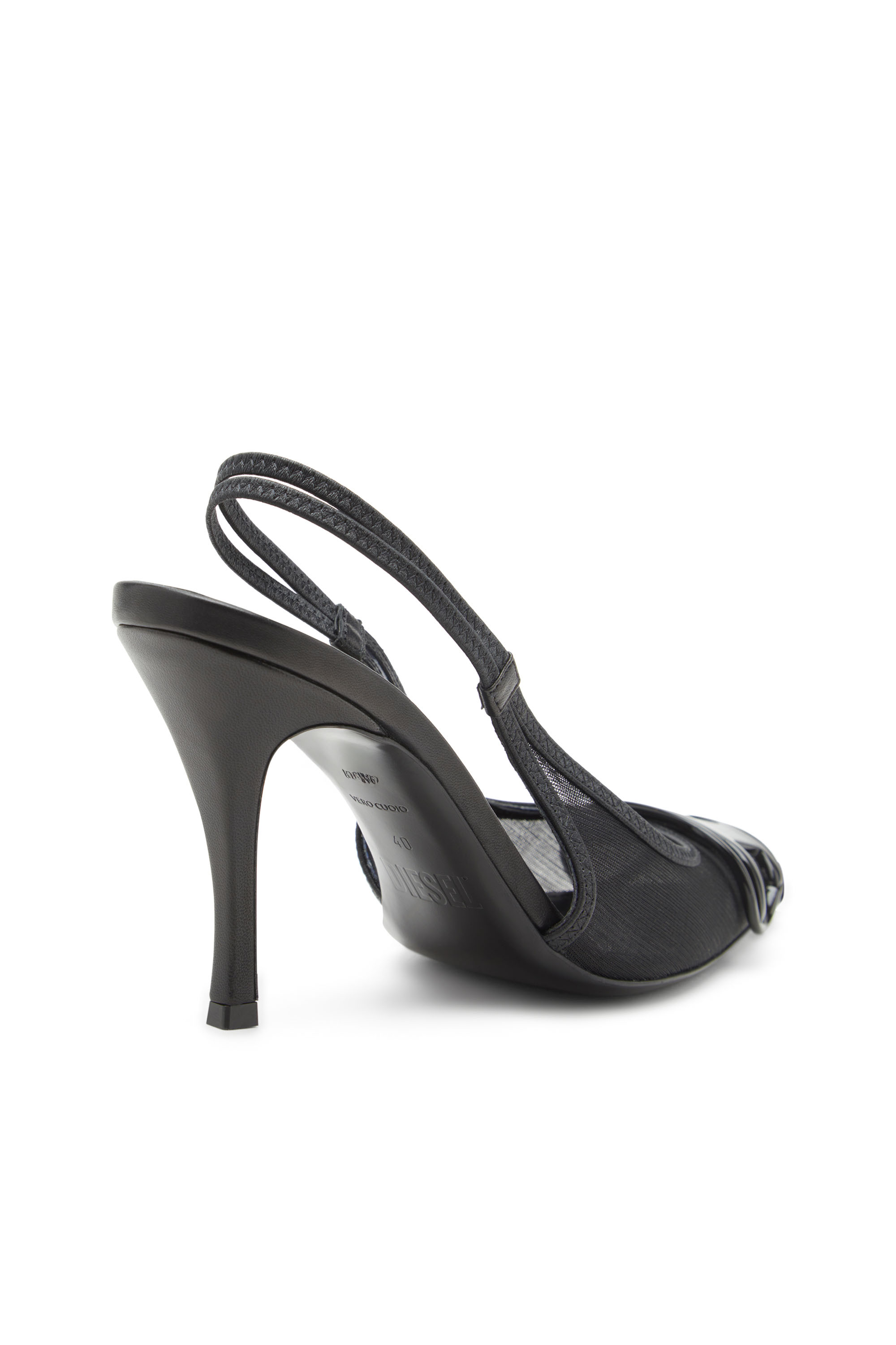 Diesel - D-VENUS SB, Zapatos de salón sin talón de malla con ribetes de cuero Mujer in Negro - 6