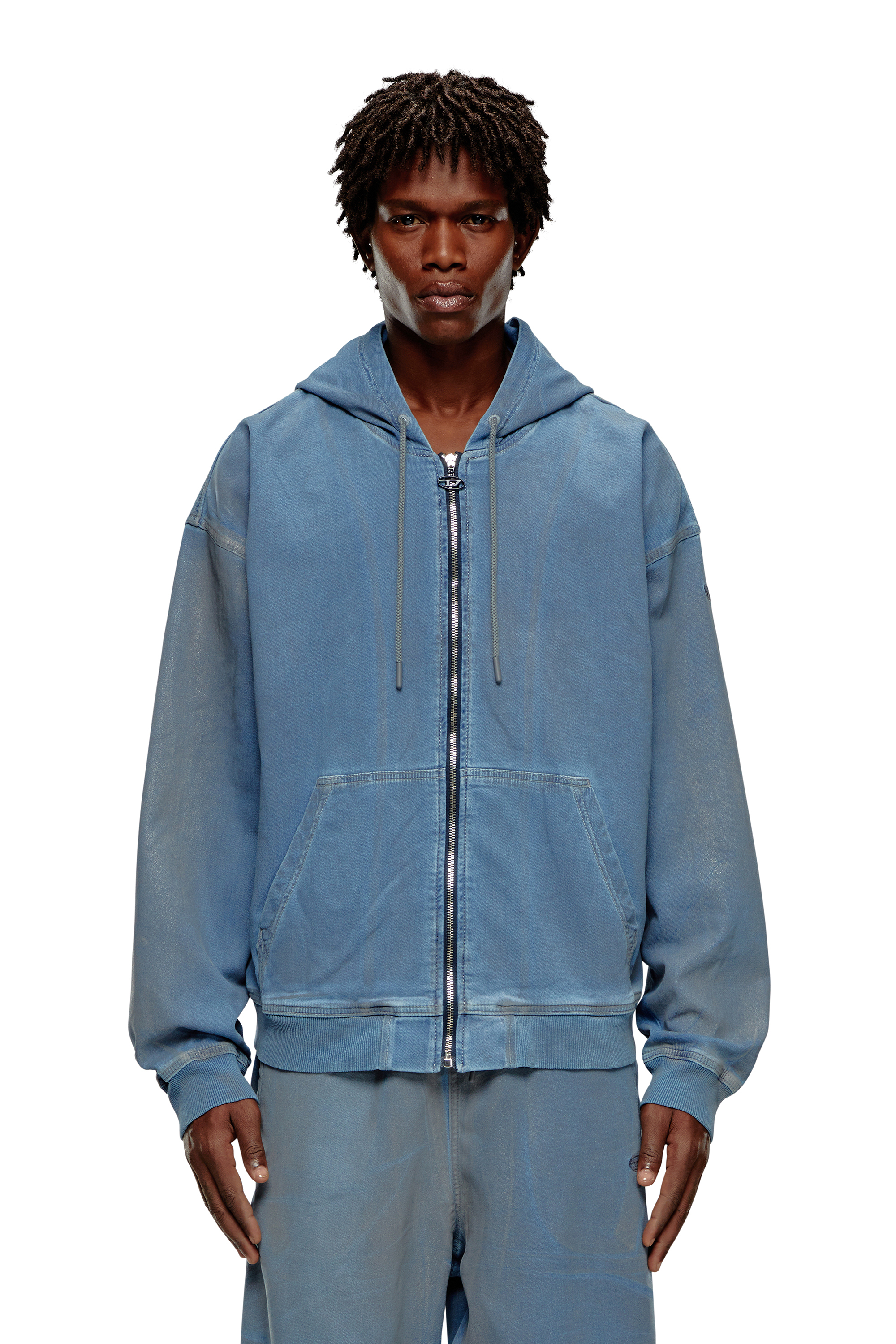 Diesel - D-GIR-S TRACK, Man Zip-up hoodie in printed Track Denim in Blue - Image 7