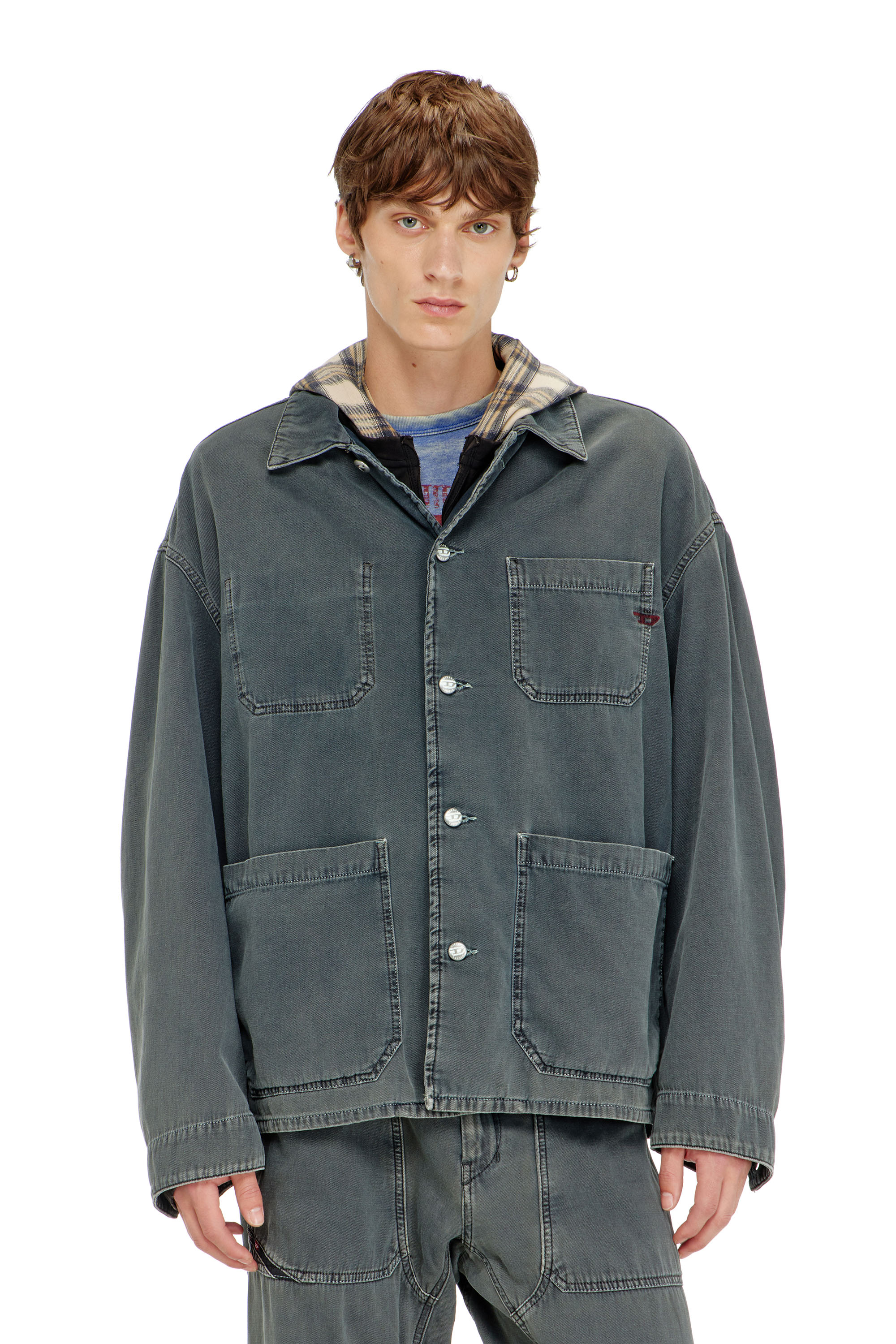 Diesel - D-STACK-U, Chaqueta estilo utility de denim te&ntilde;ido Unisex in Gris - 3