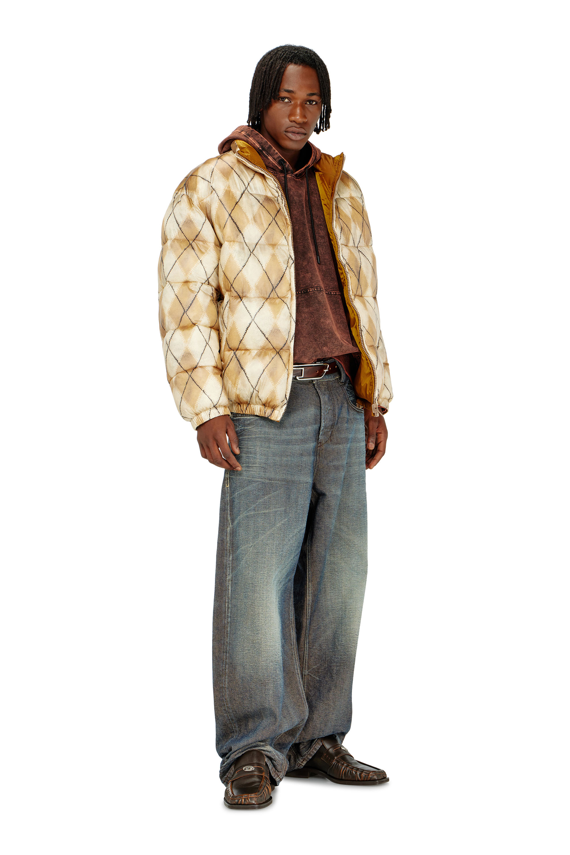 Diesel - S-BOXT-HOOD-TUK, Sudadera con efecto denim tratado Hombre in Marr&oacute;n - 2