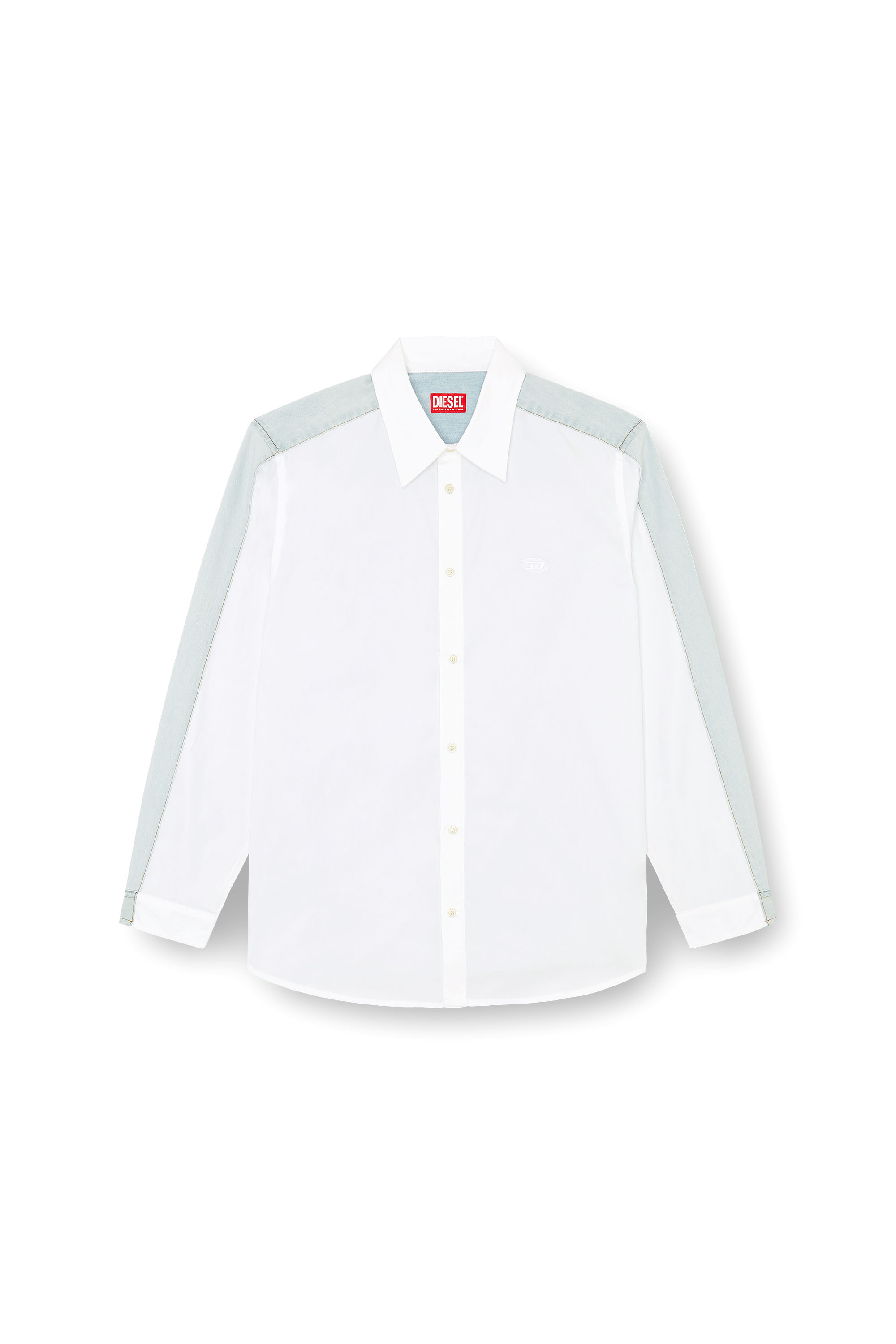 Diesel - S-SIMPLY-DNM, Hombre Camisa de popelín de algodón y denim in Multicolor - Image 3