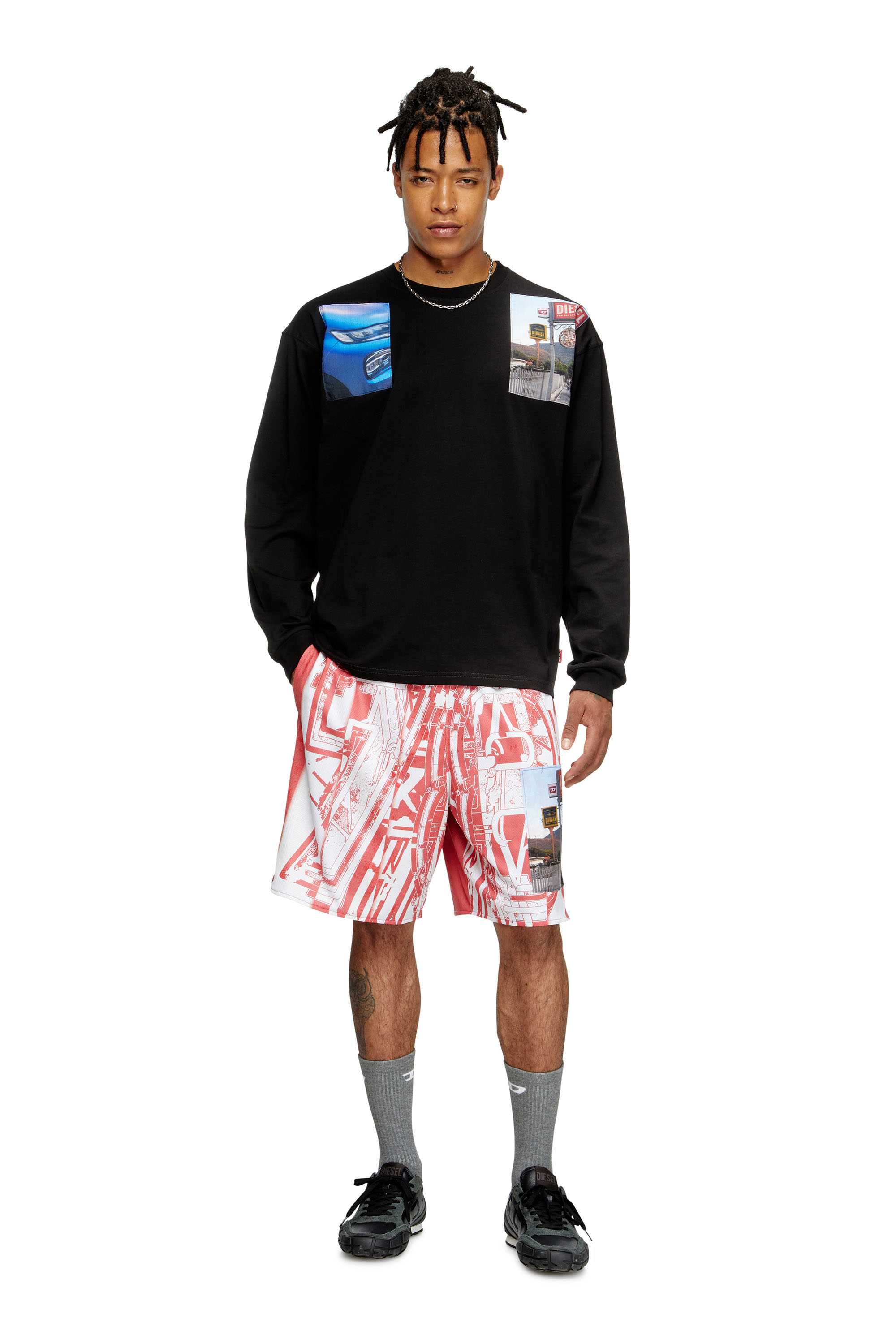 Diesel - T-BOXT-LS-T5, Camiseta de manga larga con parches fotográficos con el logotipo Hombre in Negro - 1