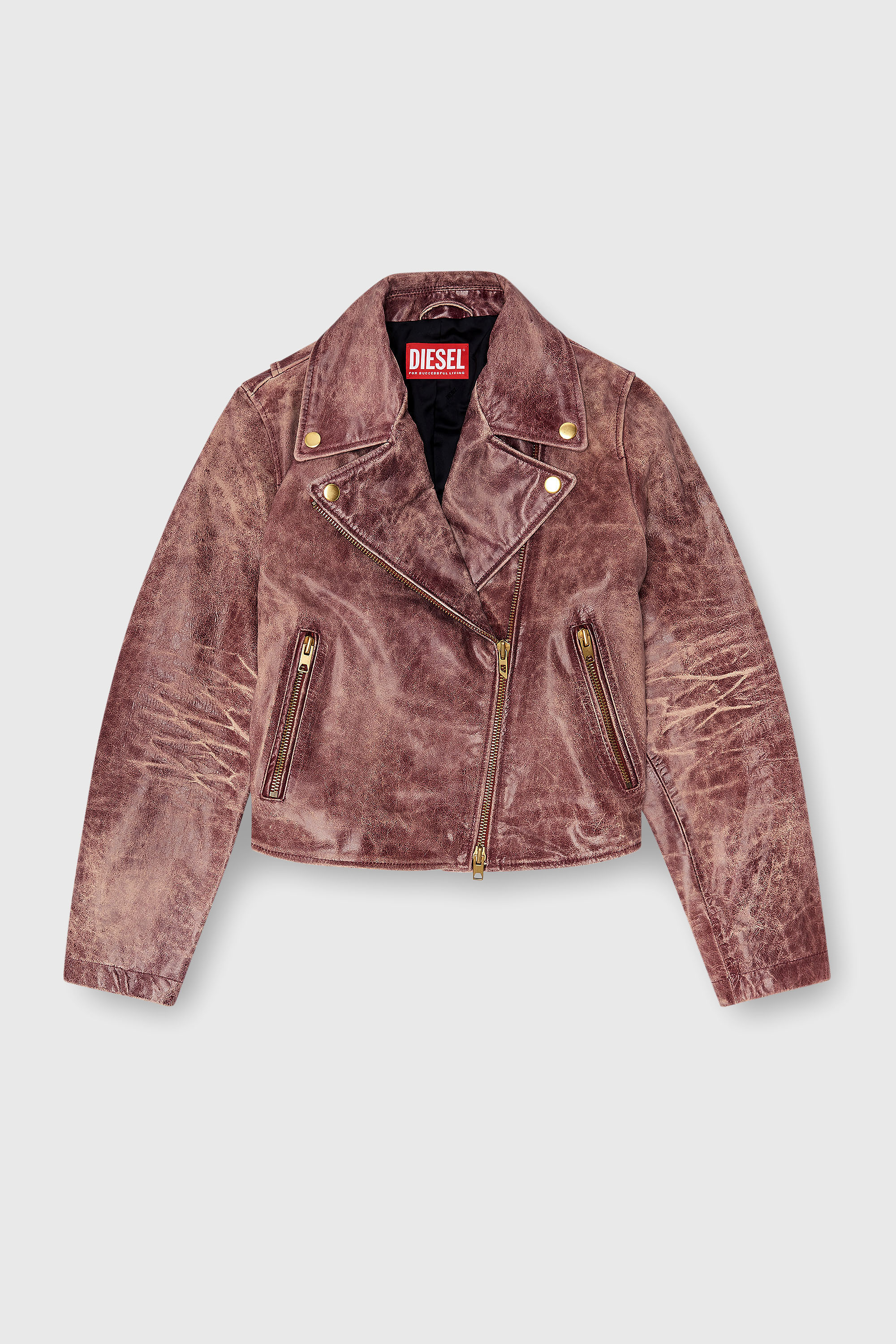 Diesel - L-UNATIC-T1, Chaqueta biker de piel tratada Mujer in Rojo - 2