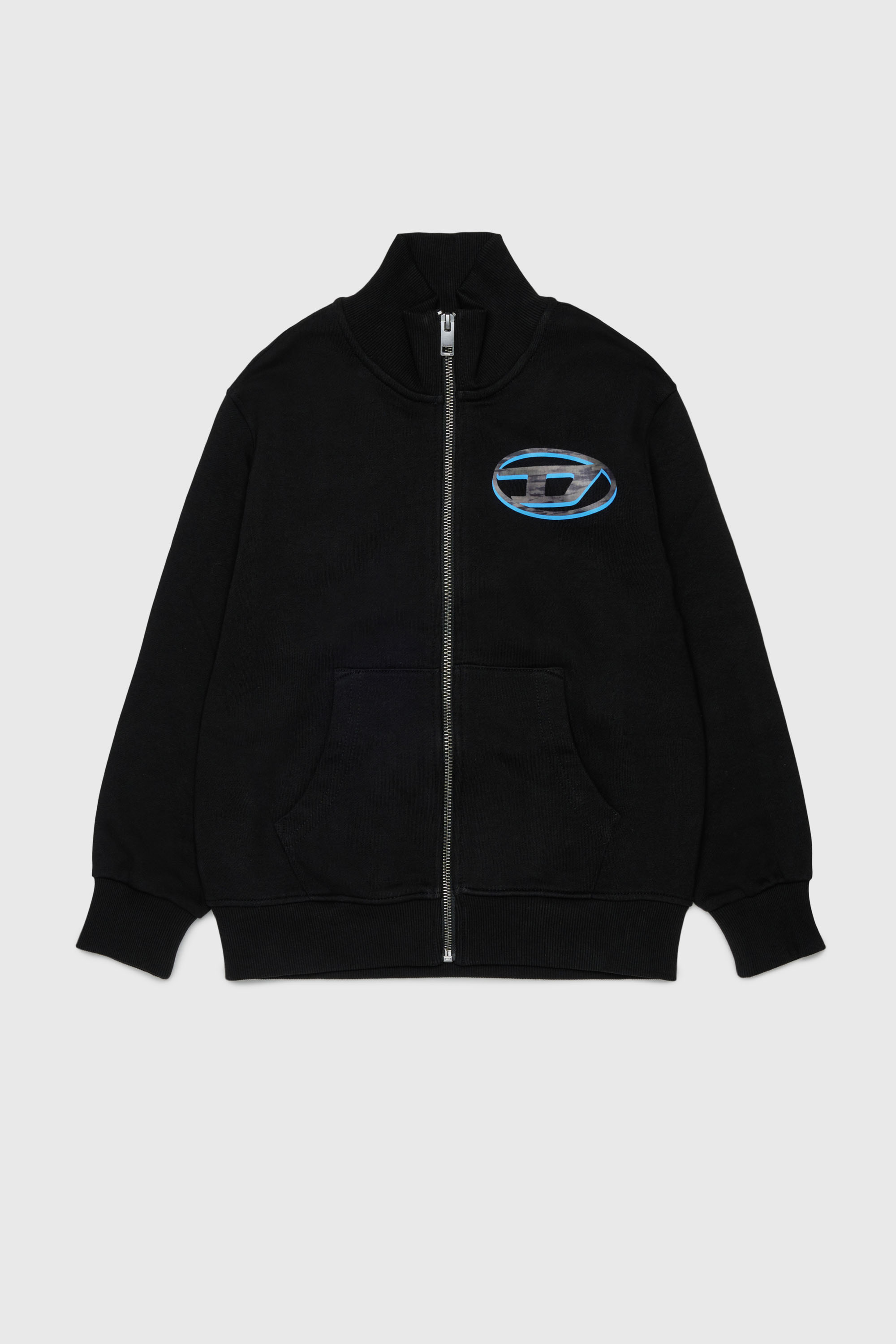 Diesel - SVELLYZIP OVER, Sudadera con cremallera y estampado Oval D bicolor Hombre in Negro - 1