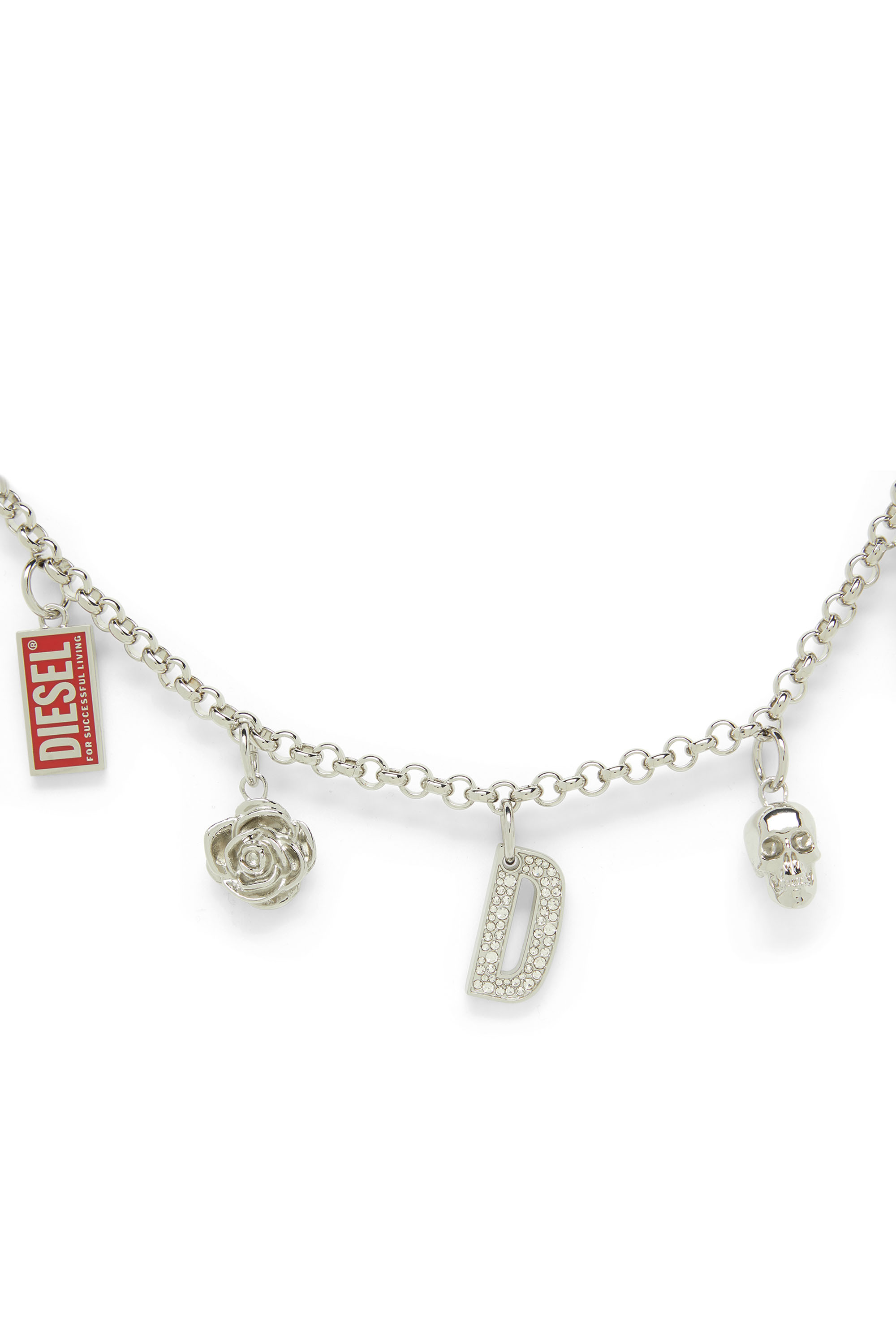 Diesel - CHAIN-D II S, Cadena met&aacute;lica con charms ic&oacute;nicos Mujer in Plateado - 3