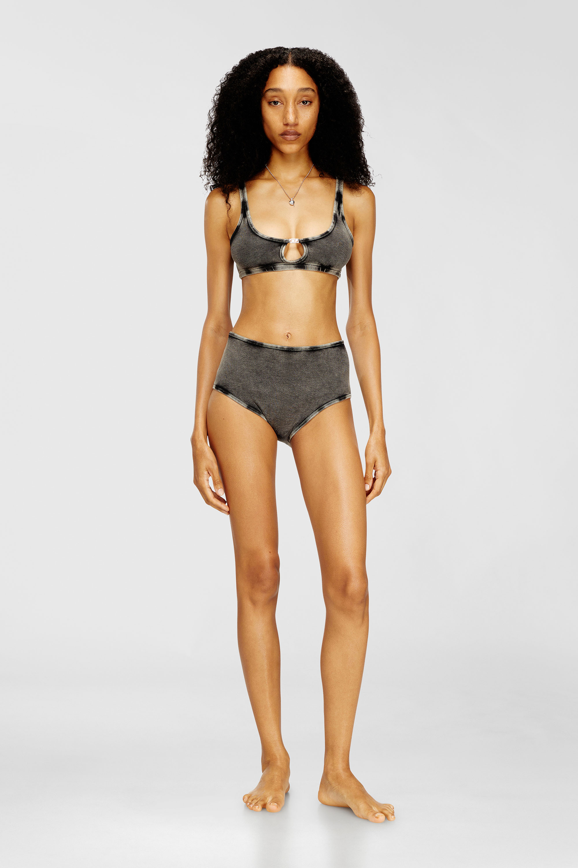 Diesel - FLORENCE-DNM, Bralette de canal&eacute; de algod&oacute;n con joya Oval D Mujer in Gris - 2