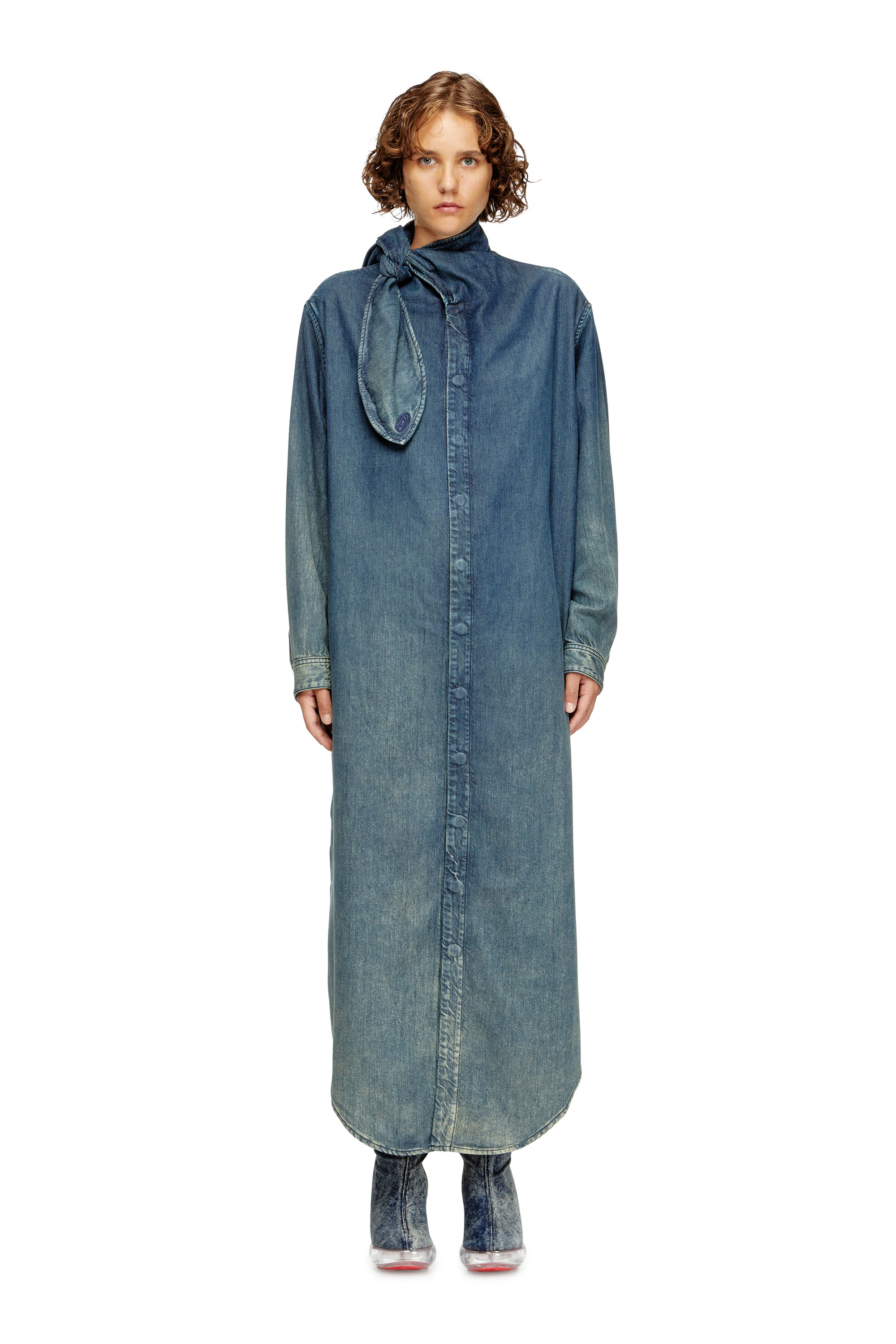 Diesel - DE-BARBARA-S, Vestido camisero largo de denim fluido Mujer in Azul marino - 2