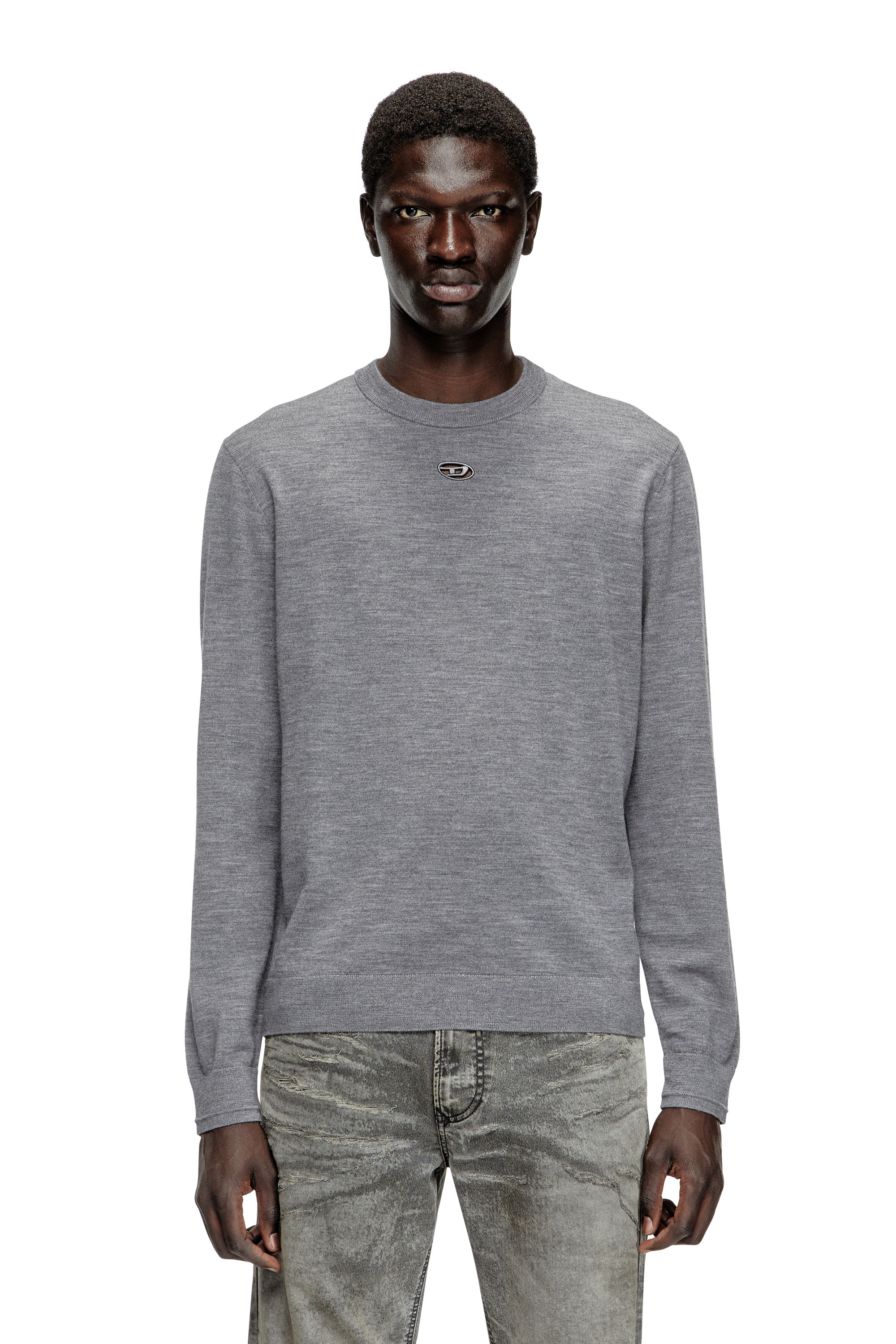 Diesel - K-VALIAM, Jersey de lana con logotipo recortado Hombre in Gris - 1