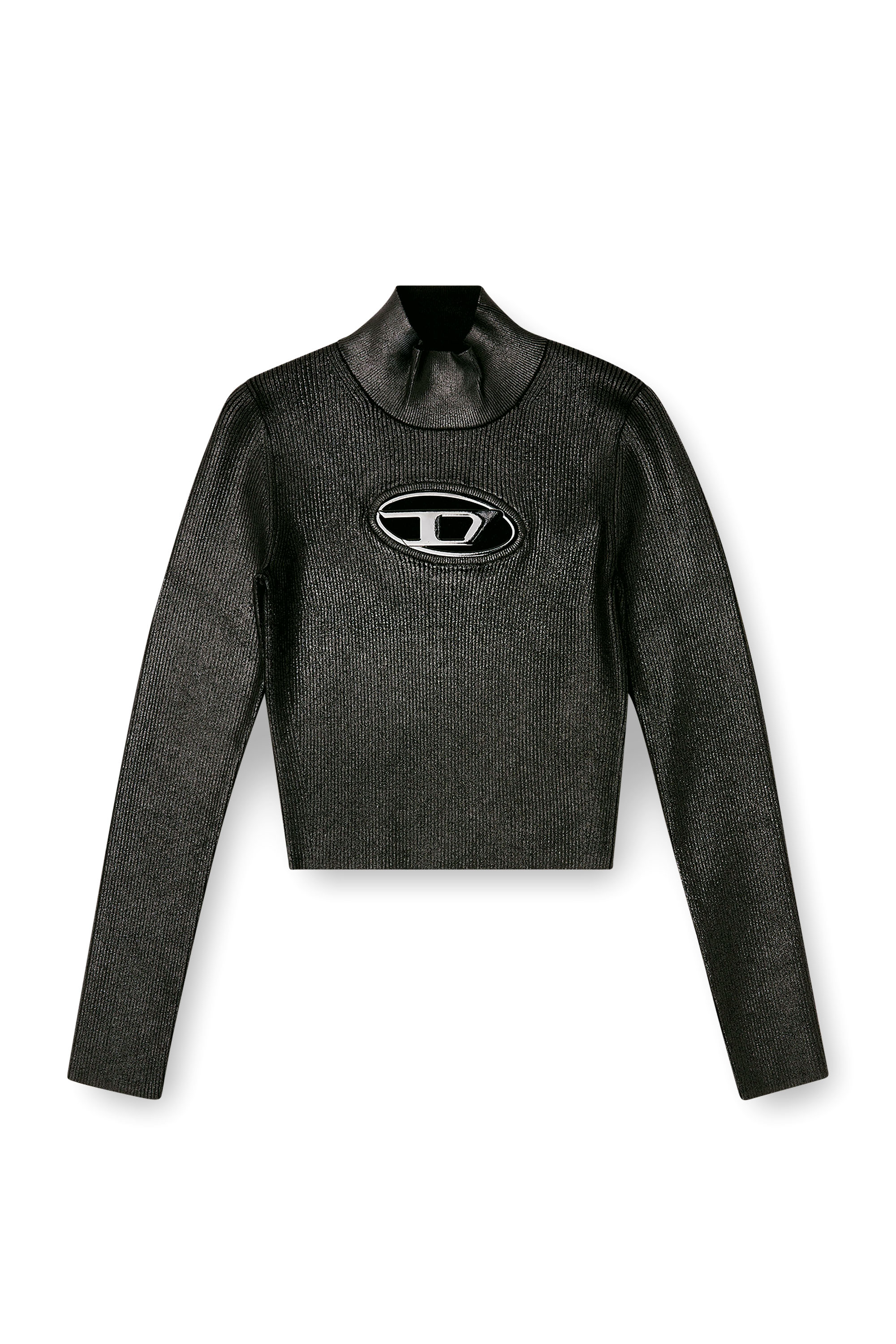 Diesel - M-VALARI-TN, Jersey de cuello alto de canalé con efecto brillante Mujer in Negro - 3