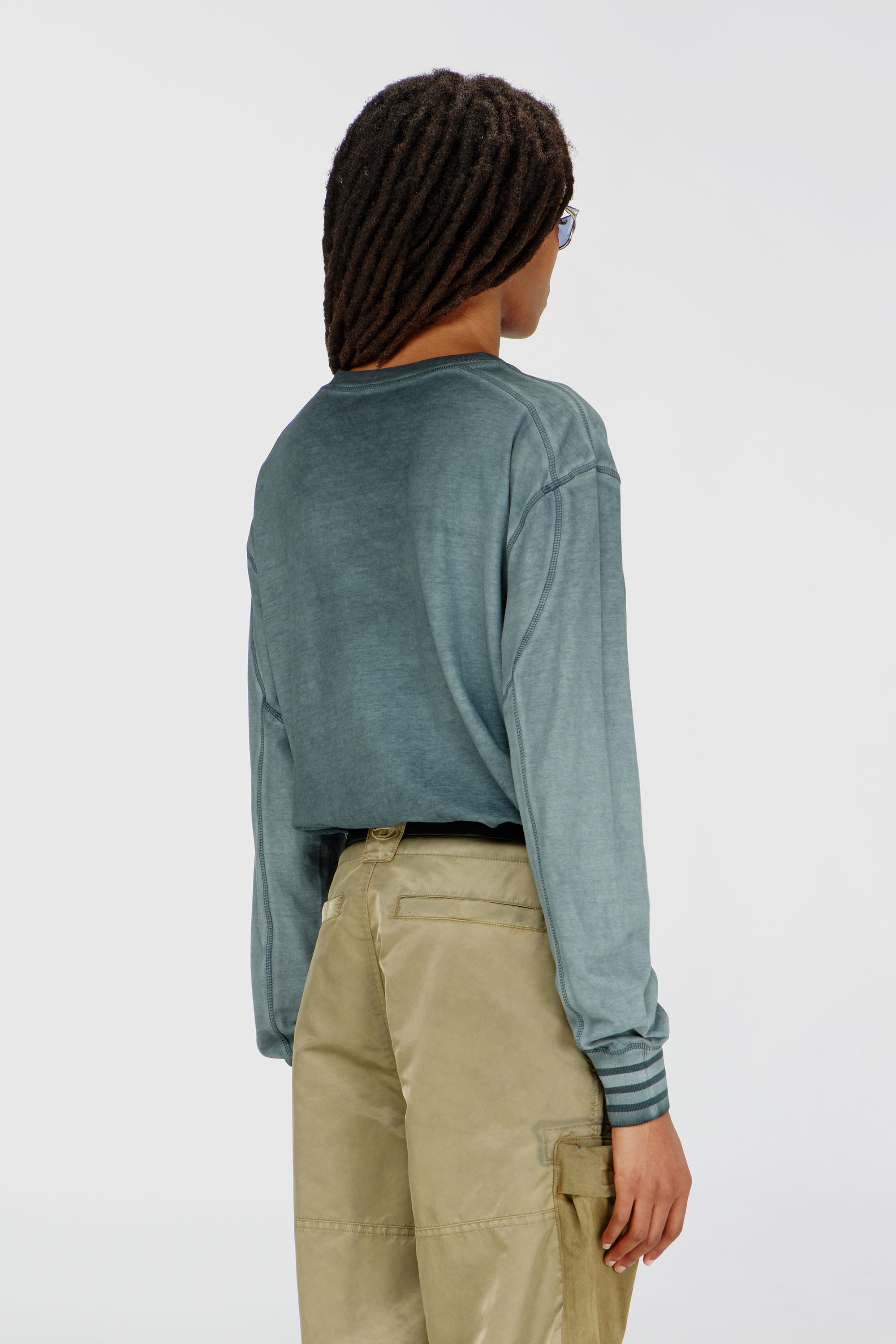 Diesel - T-BAWYE-LS, Camiseta con parches e inserciones de micro-waffle Mujer in Verde - 4
