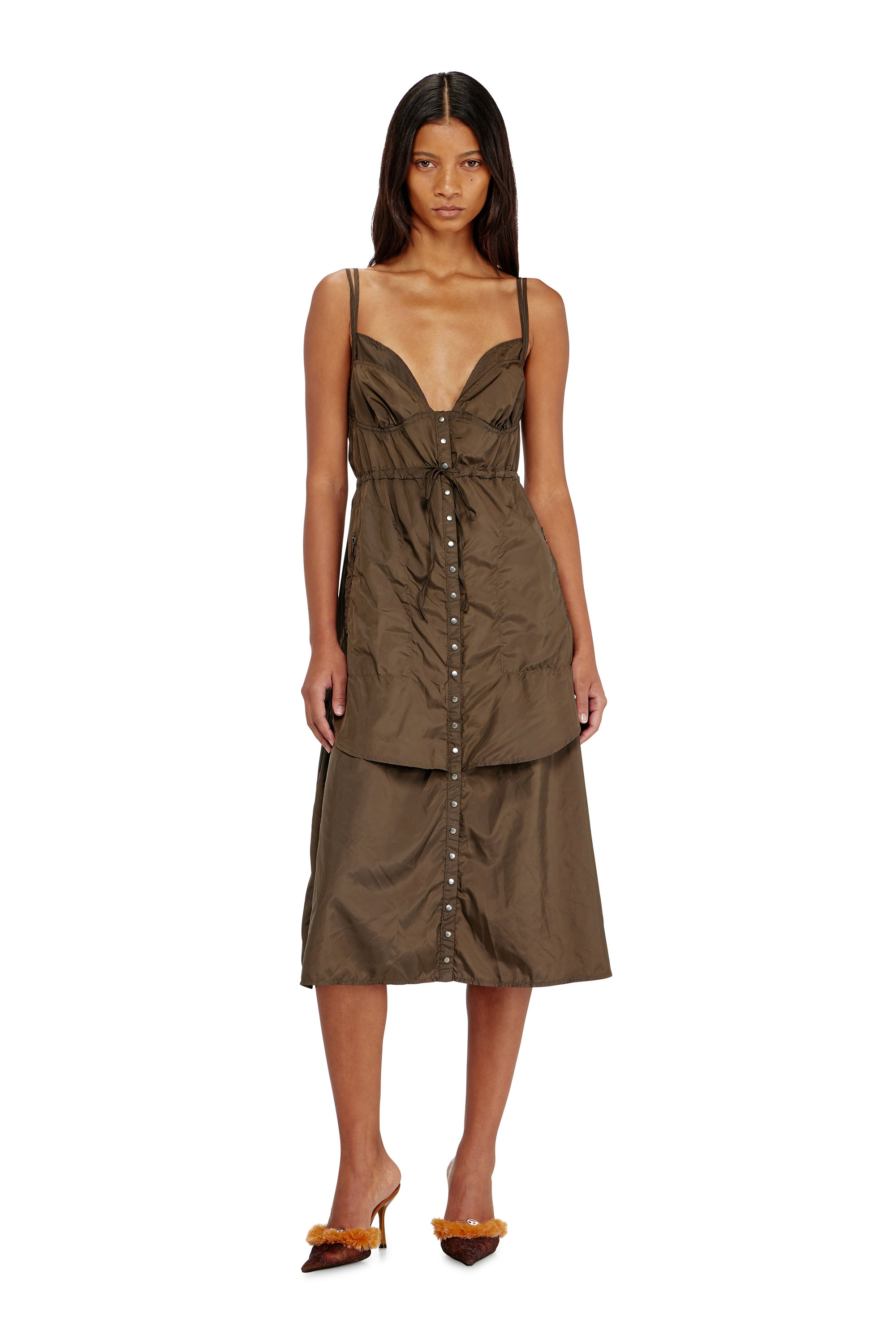Diesel - D-OROTEA-T1, Vestido de nailon ligero con dise&ntilde;o de capas Mujer in Marr&oacute;n - 2