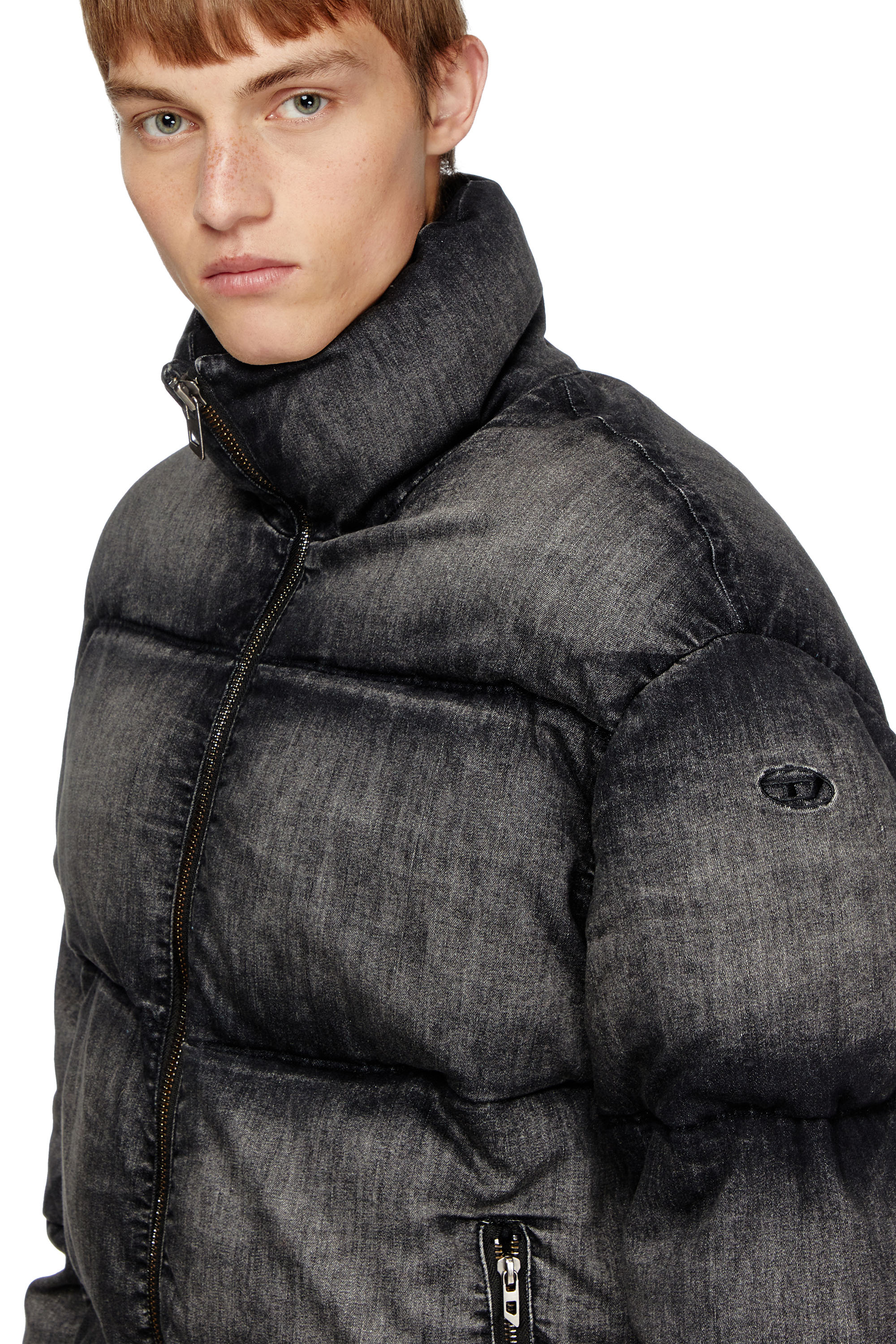 Diesel - W-MONS-A, Chaqueta puffer en denim desteñido Unisex in Negro - 6