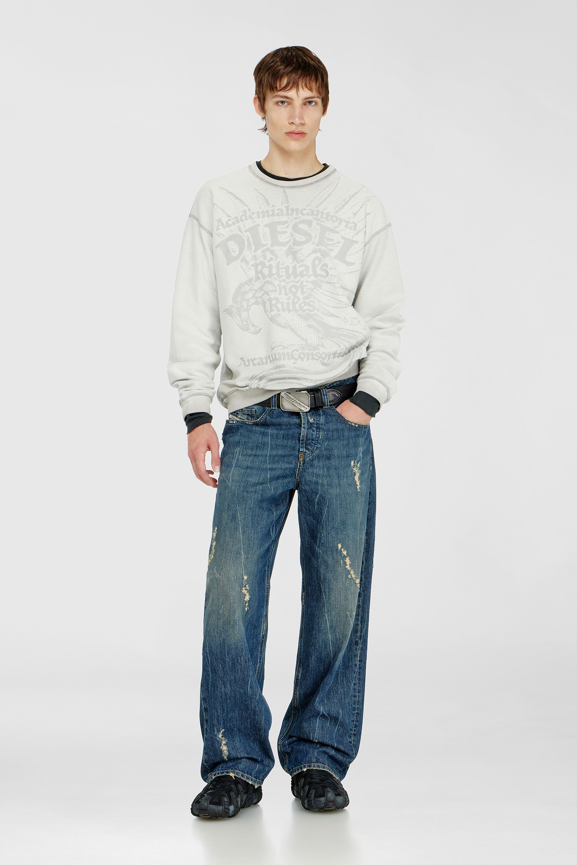 Diesel - S-ARON-RAW, Sudadera con estampado devor&eacute; Hombre in Gris - 2