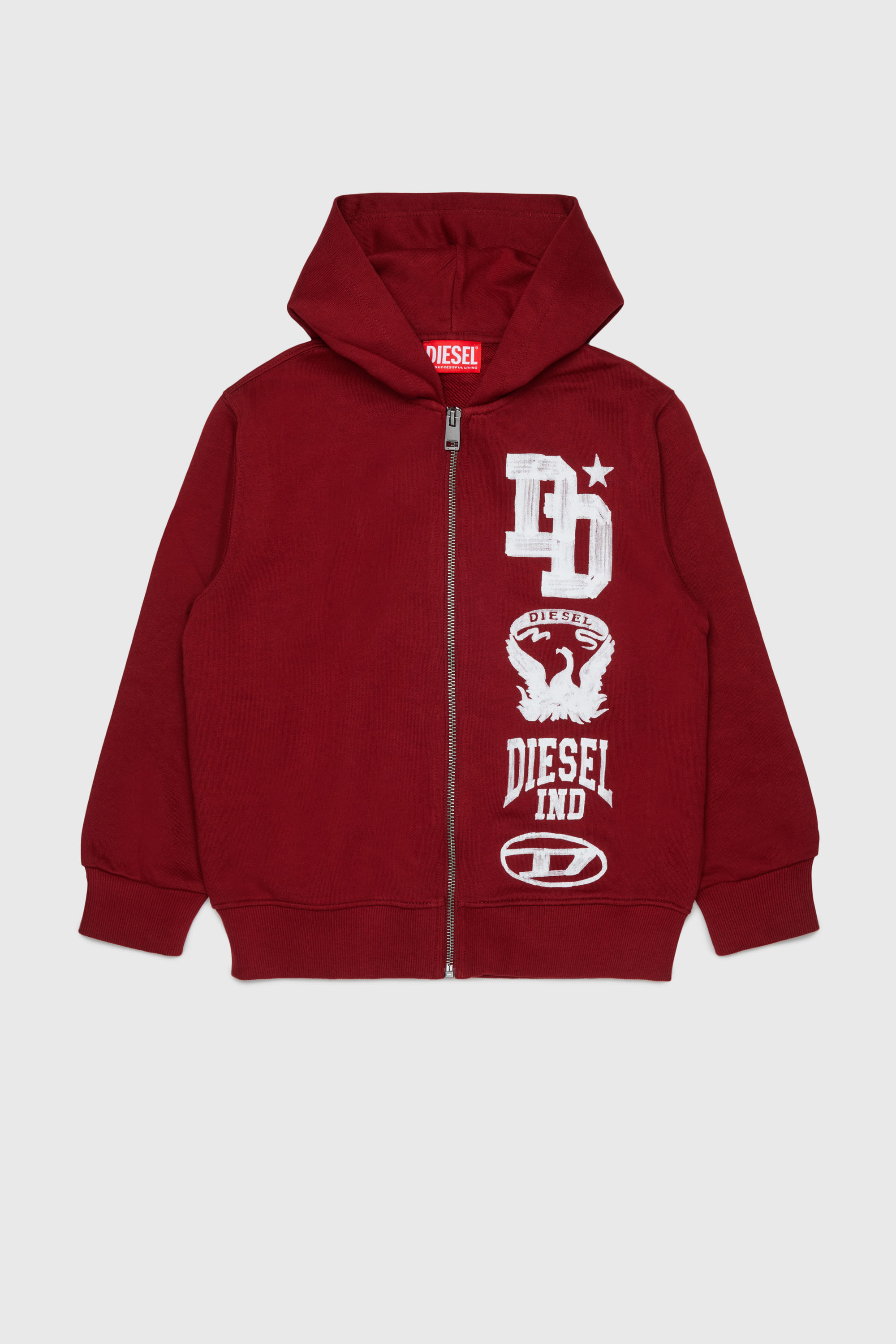 Diesel - SBANDHOOD OVER, Sudadera con cremallera y logos efecto pintura Hombre in Rojo - 1