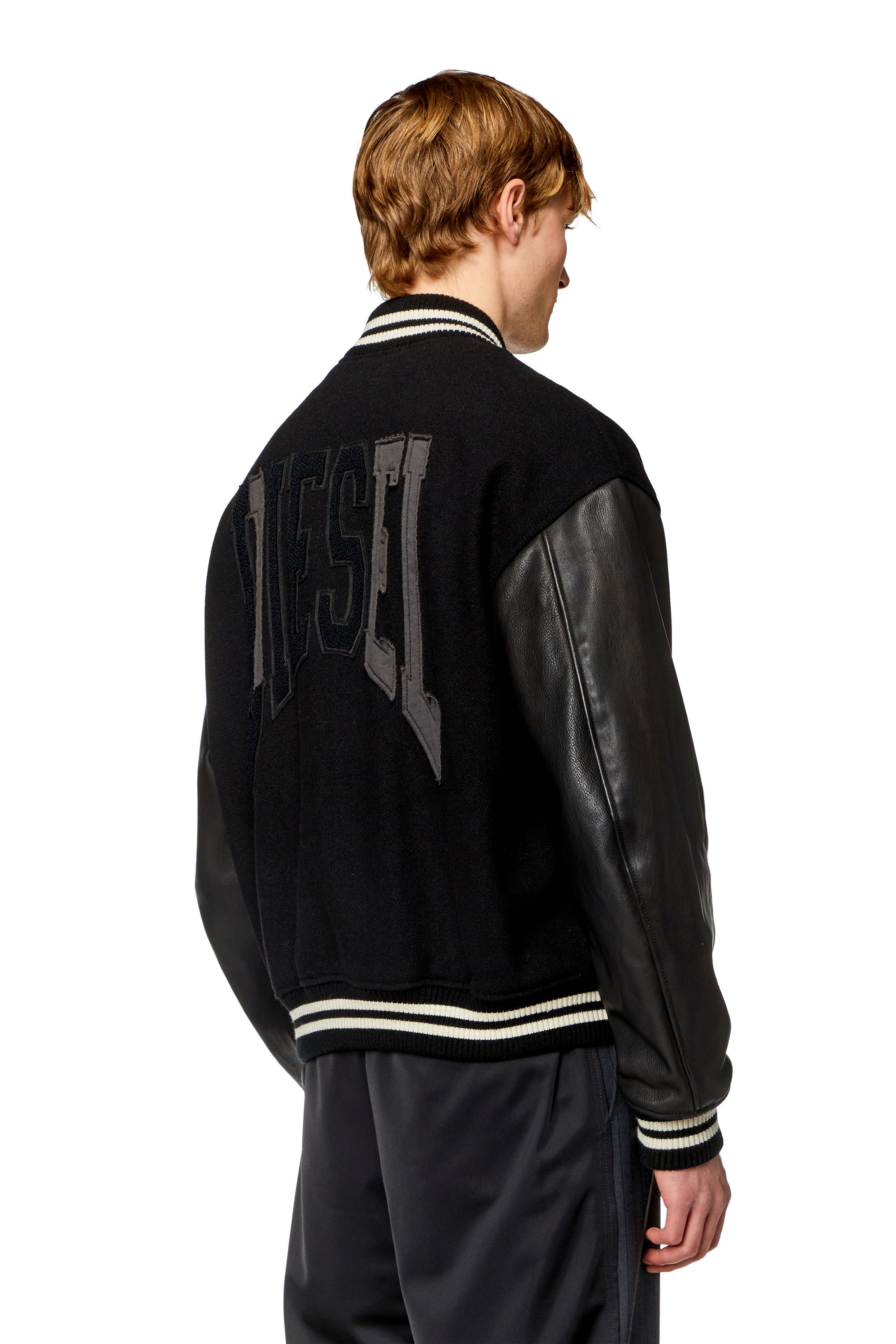 Diesel - L-FRANZ-PATCH, Man Varsity bomber jacket in wool and leather in Black - Image 4
