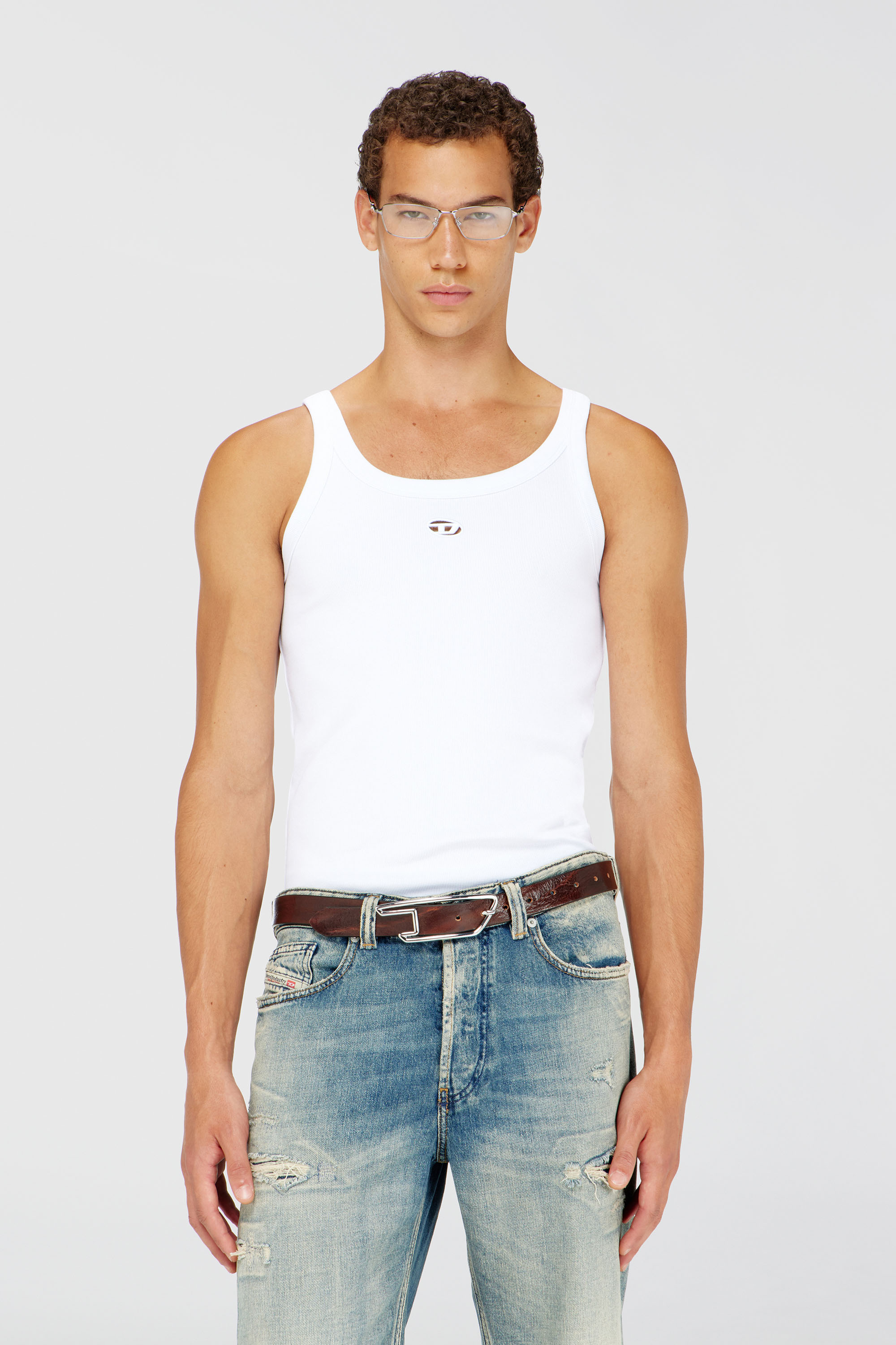 Diesel - T-WIFE-DCO, Camiseta de tirantes slim de algod&oacute;n con logo Oval D Hombre in Blanco - 3