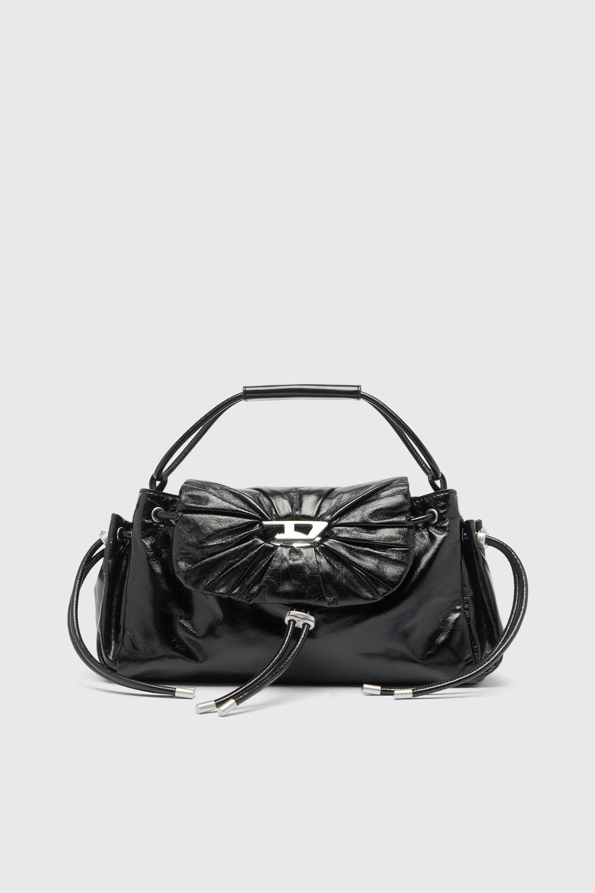 Diesel - SCRUNCH-D TOP HANDLE, Scrunch-D - Bolso de mano en piel brillante arrugada Mujer in Negro - 1