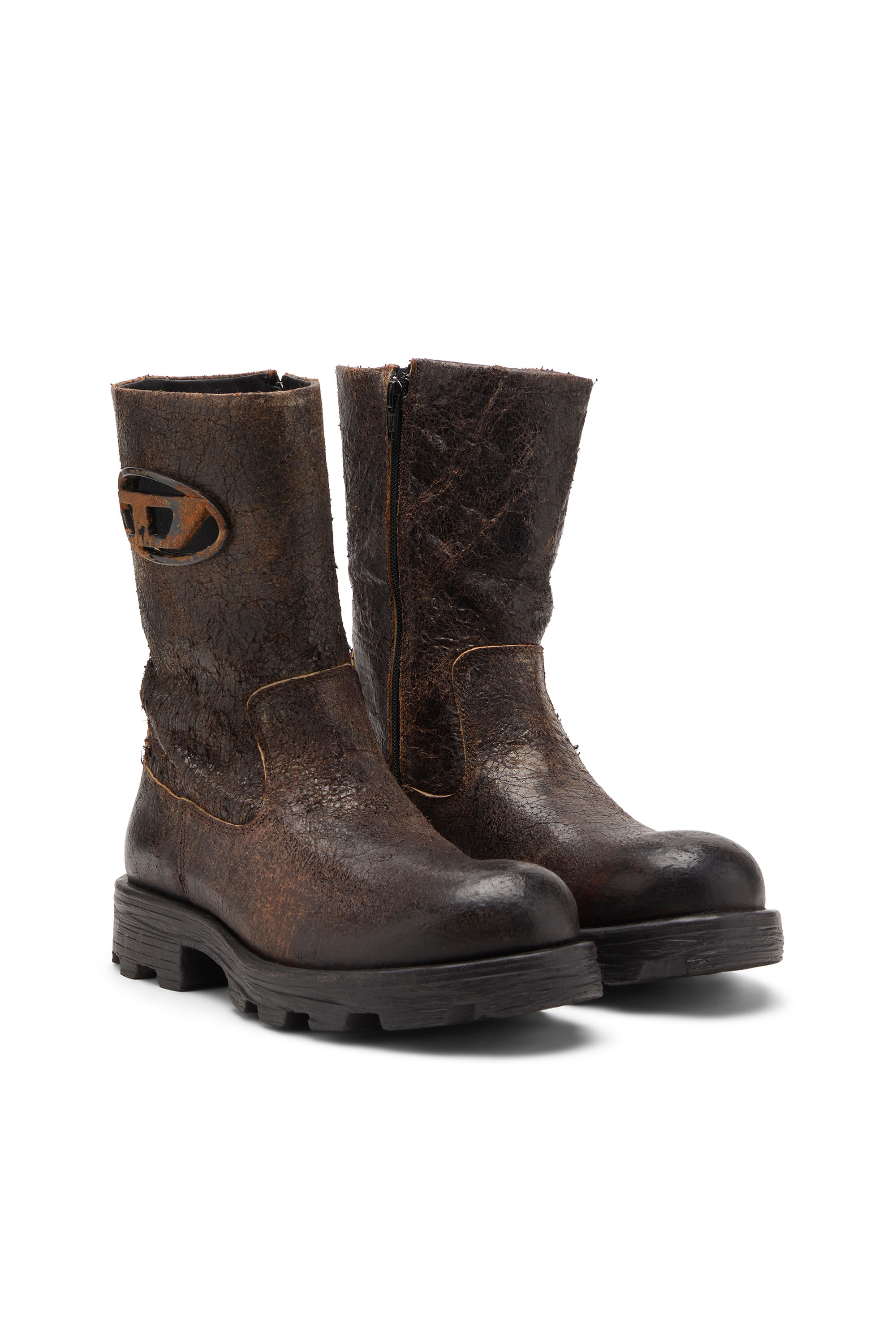 Diesel - D-HAMMER BKR D W, Woman's D-Hammer-Biker boots in distressed crackled suede in null - 2