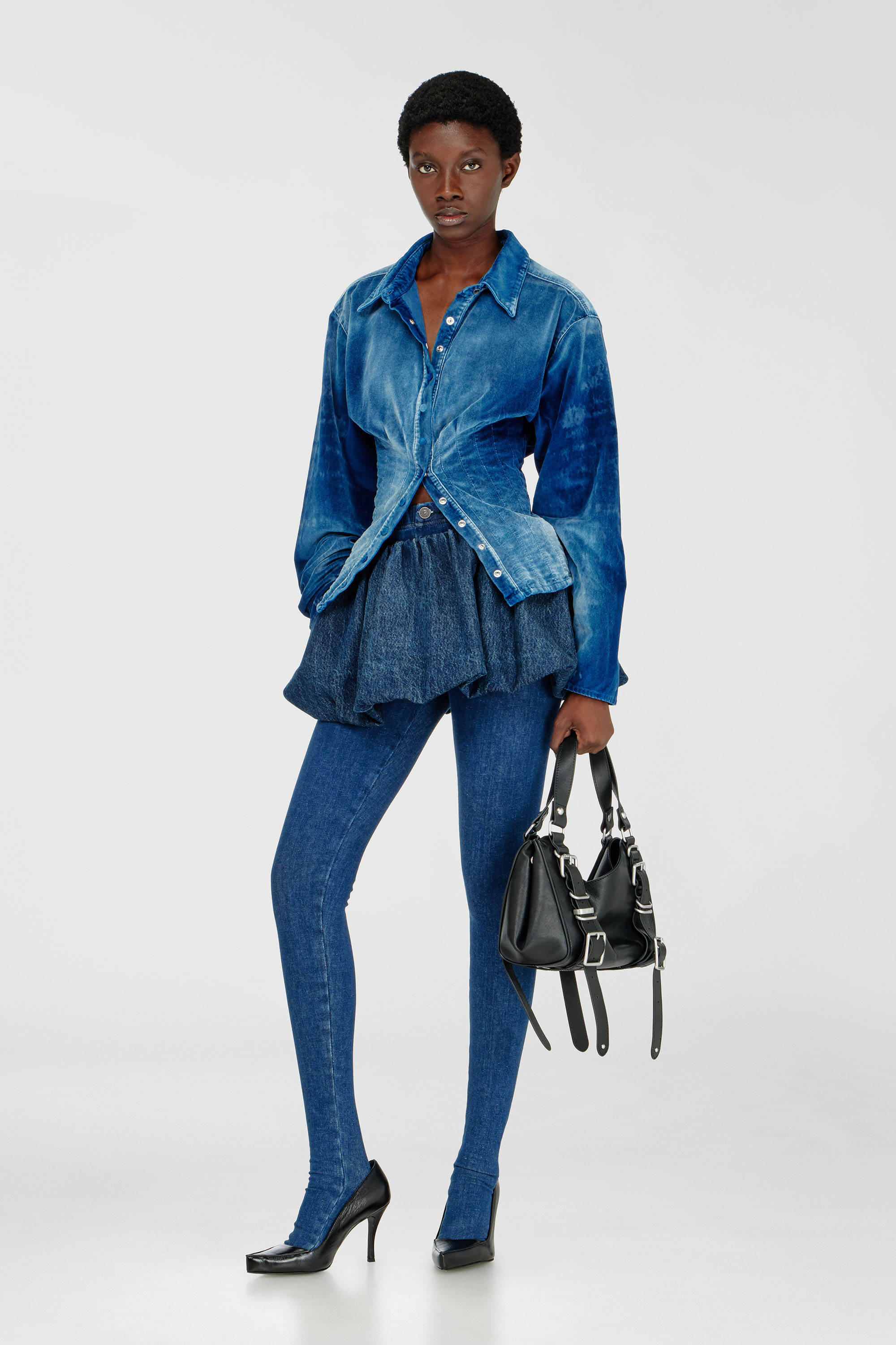 Diesel - DE-SINDI-FSJ, Camisa de denim aterciopelado Mujer in Azul marino - 1
