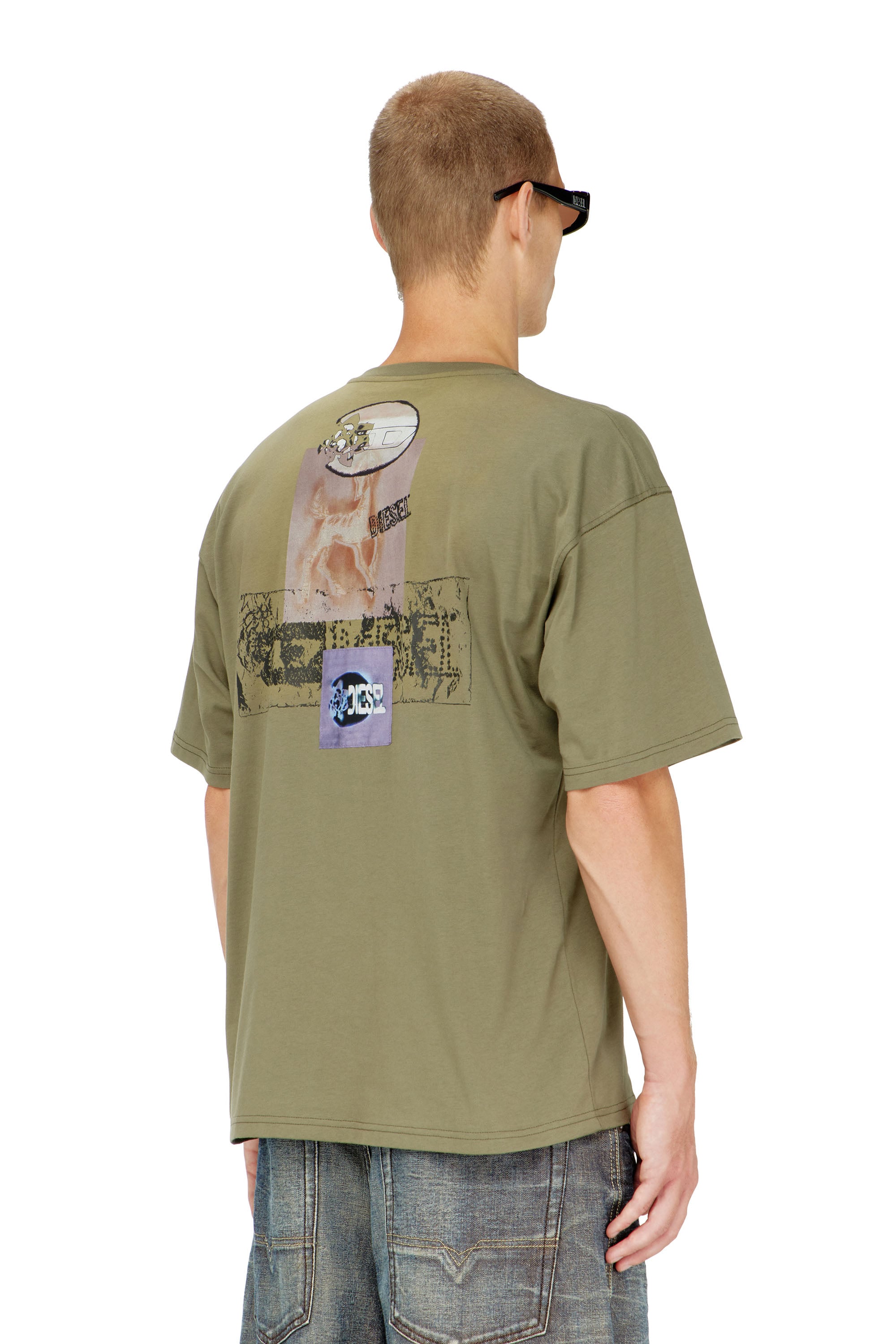 Diesel - T-BOXT-AA17, Camiseta con estampado gr&aacute;fico y patches Hombre in Verde - 4