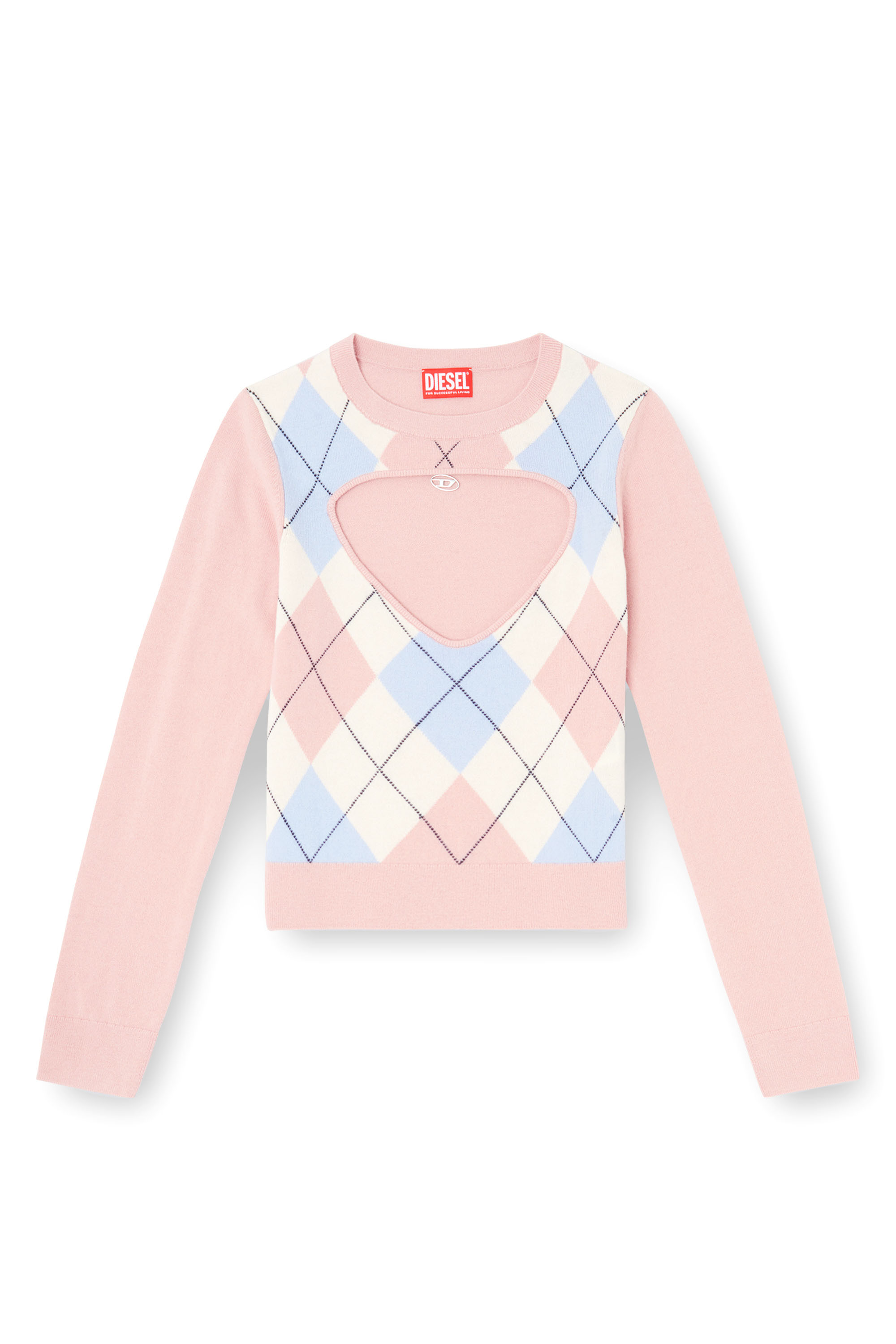 Diesel - M-ROMKO-LS, Suéter de lana argyle con recortes Mujer in Rosa - 3