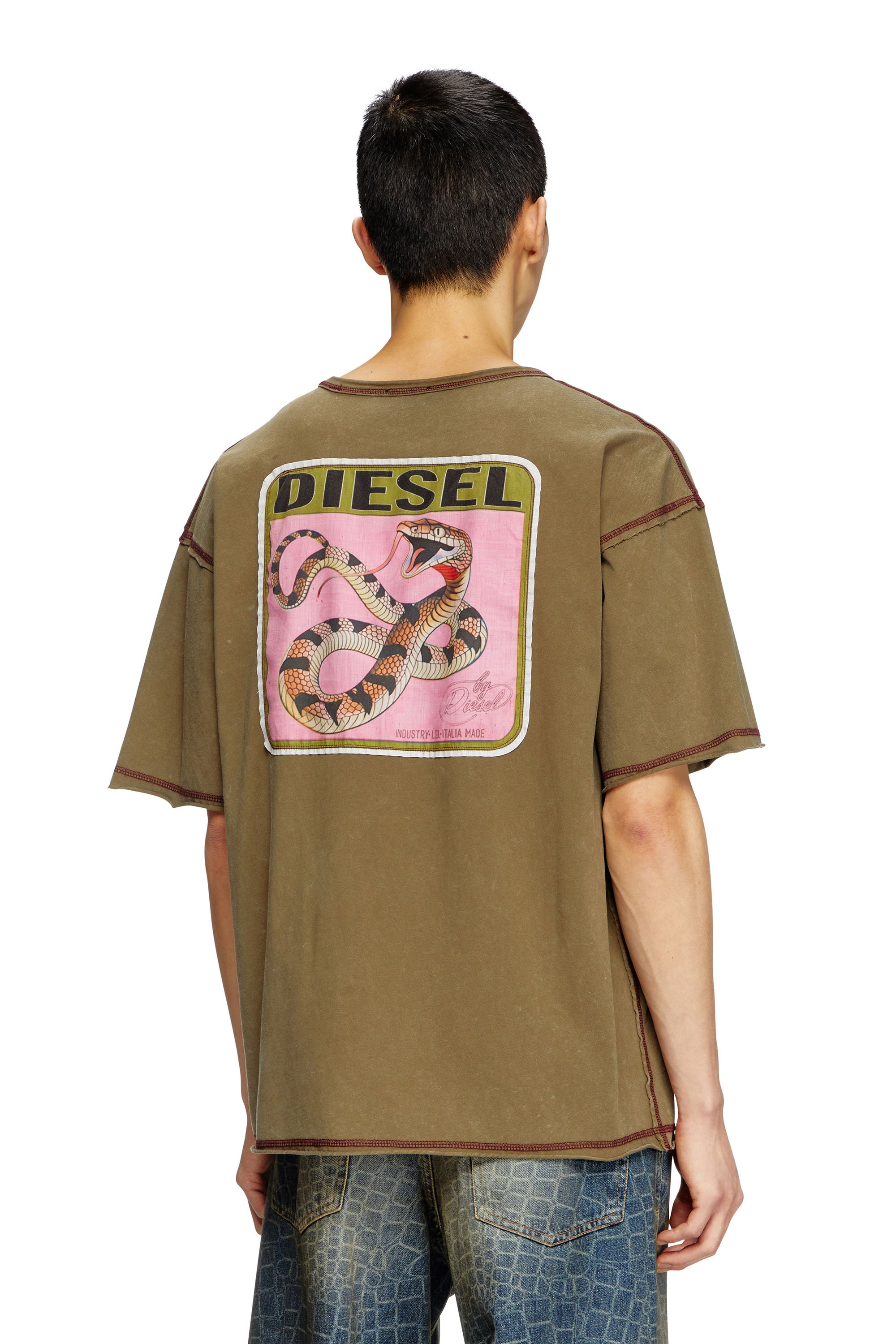 Diesel - CL-T-BOXT-SNAKE, Camiseta tratada con parches de serpiente Unisex in Verde - 4