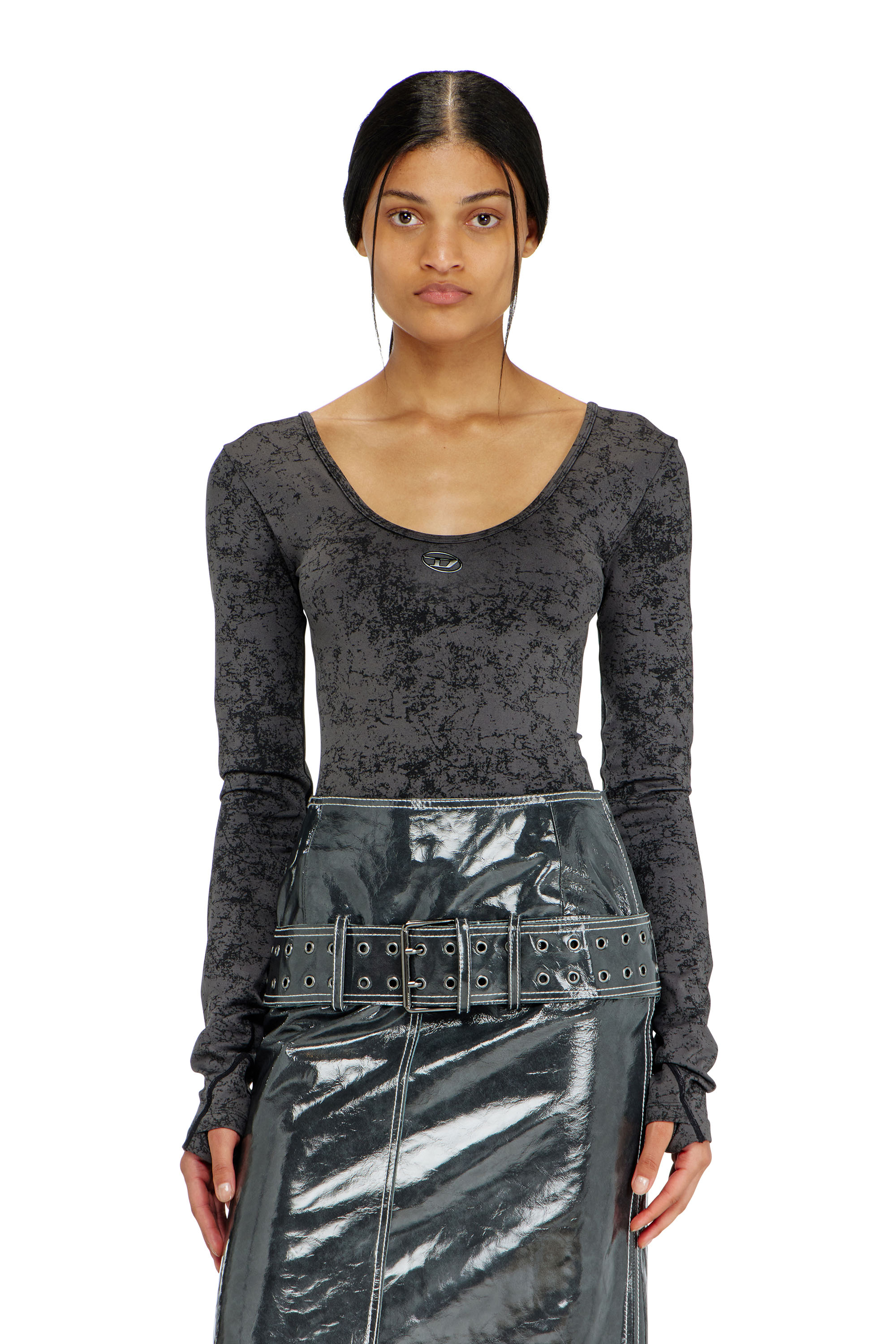 Diesel - IONNA-UTLT, Body de espalda abierta con print utilitario Mujer in Negro - 2