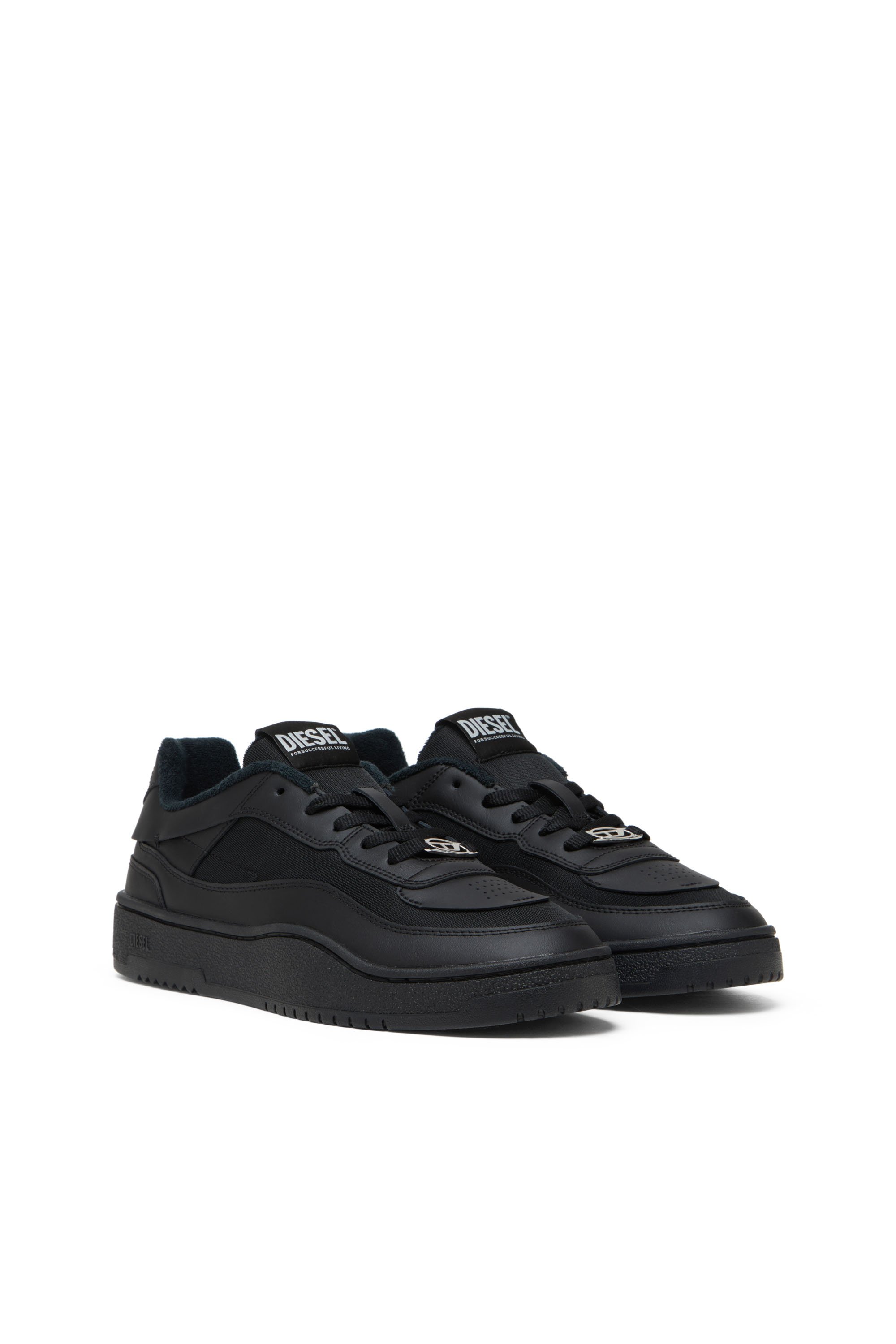 Diesel - S-OVAL SKATE LOW, S-Oval Skate-Deportivas de cuero con paneles de tejido Hombre in Negro - 2