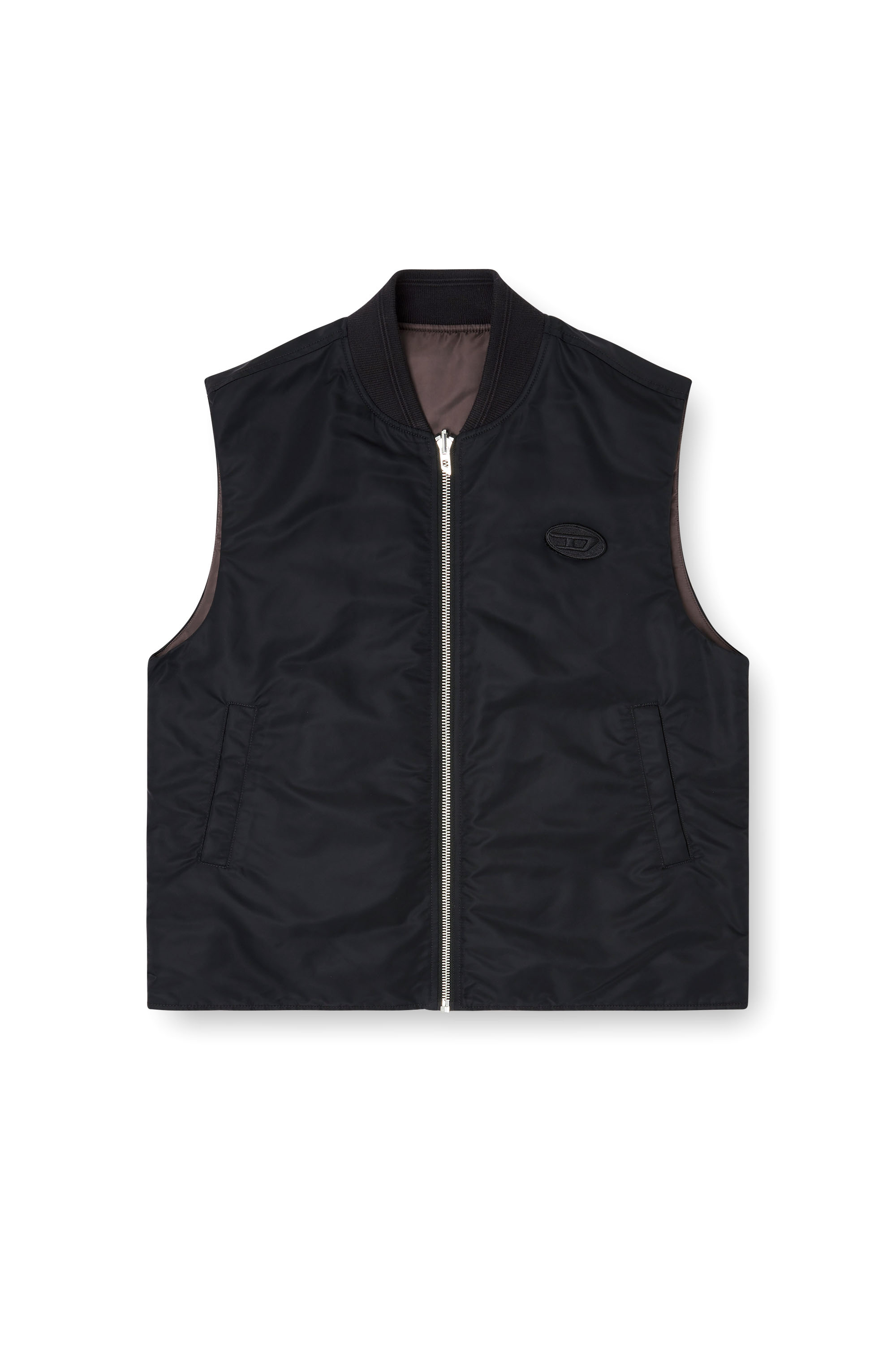 Diesel - W-TYPE-D1-SL, Chaleco acolchado de sat&eacute;n con bordado Oval D Hombre in Negro - 2
