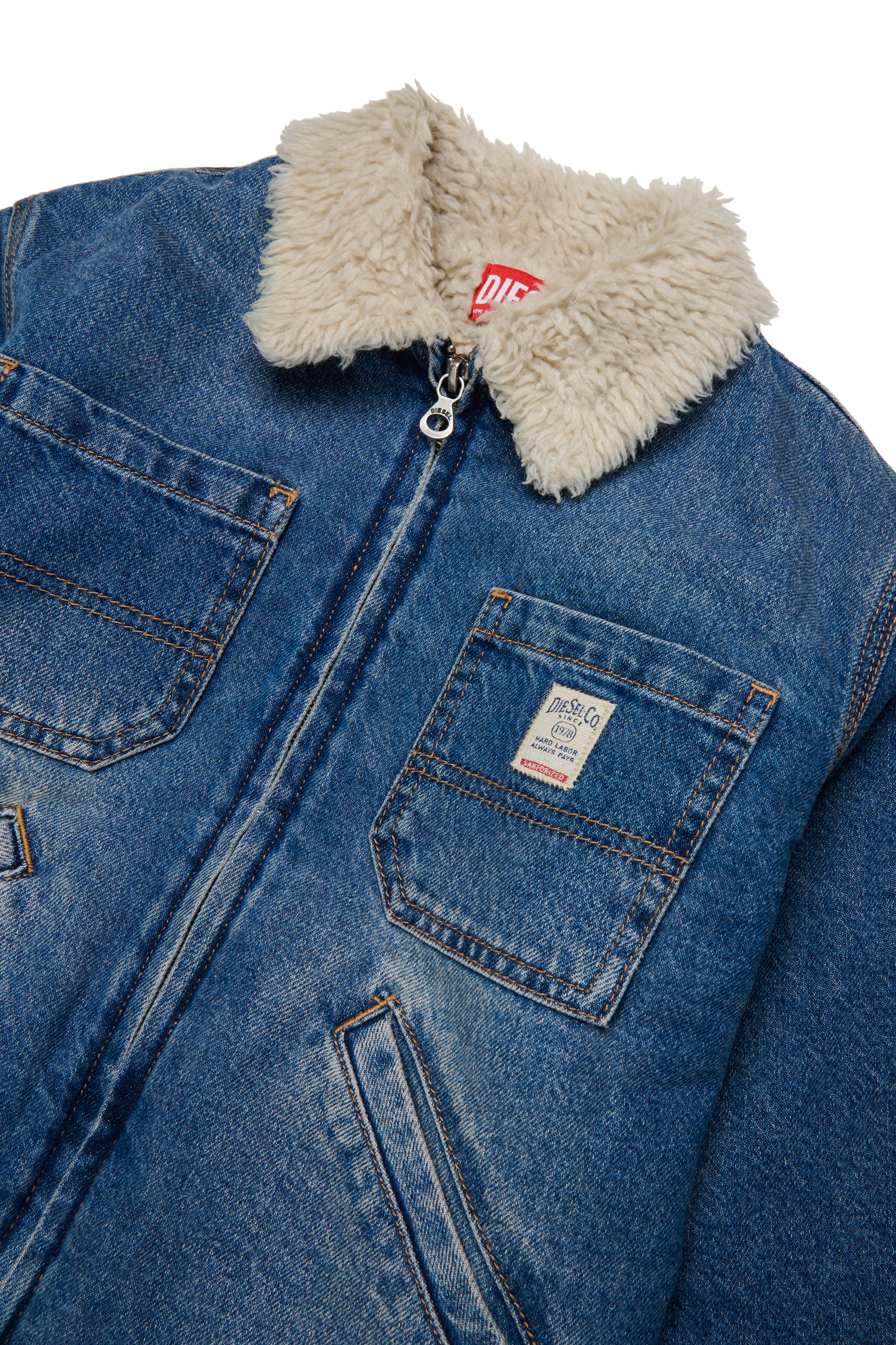 Diesel - JOMOX-FUR, Chaqueta vaquera con cuello de borreguito Hombre in Azul marino - 3