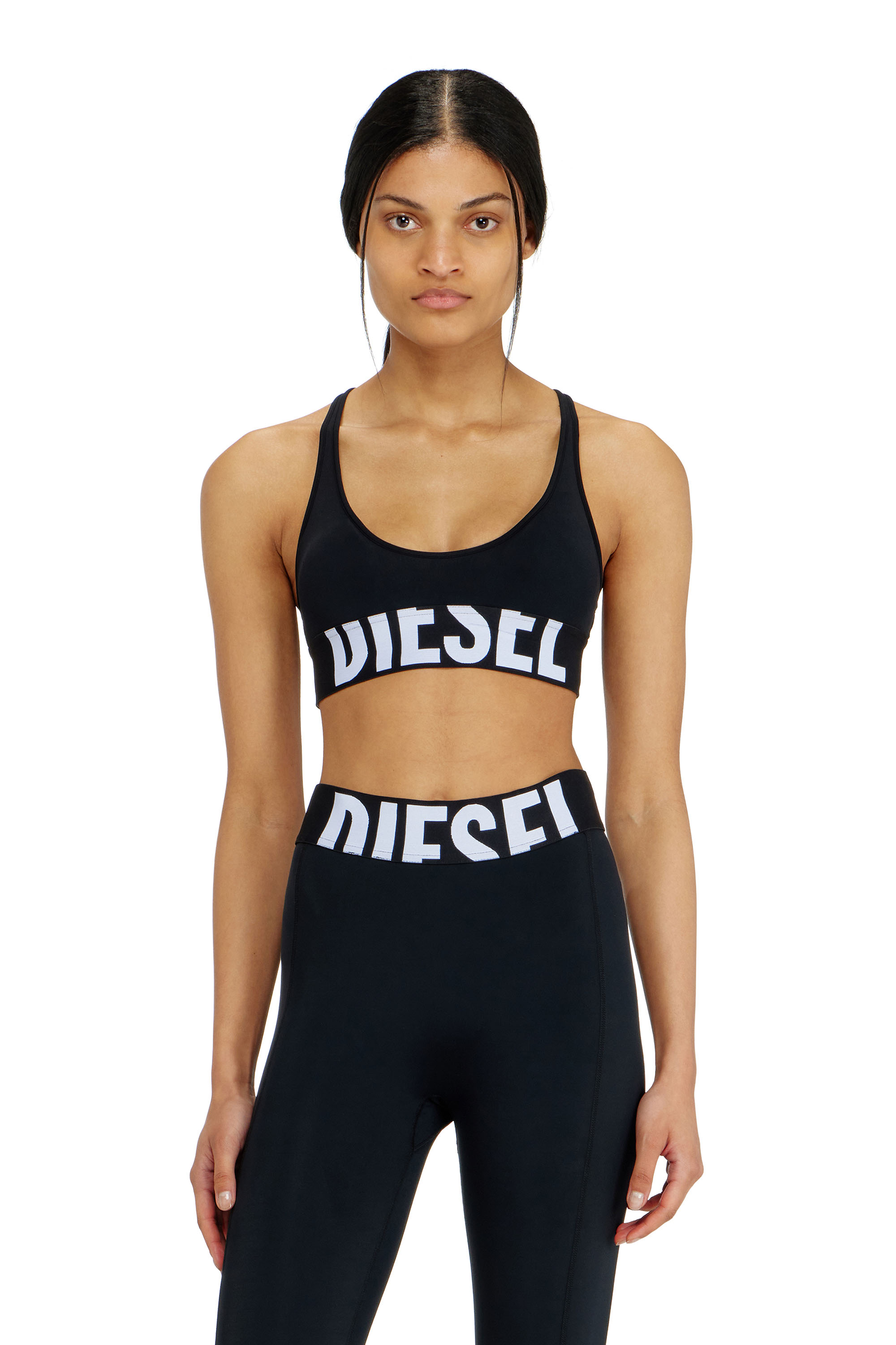 Diesel - ALLISON-D-POP, Sujetador deportivo de microfibra con logotipo recortado Mujer in Negro - 1