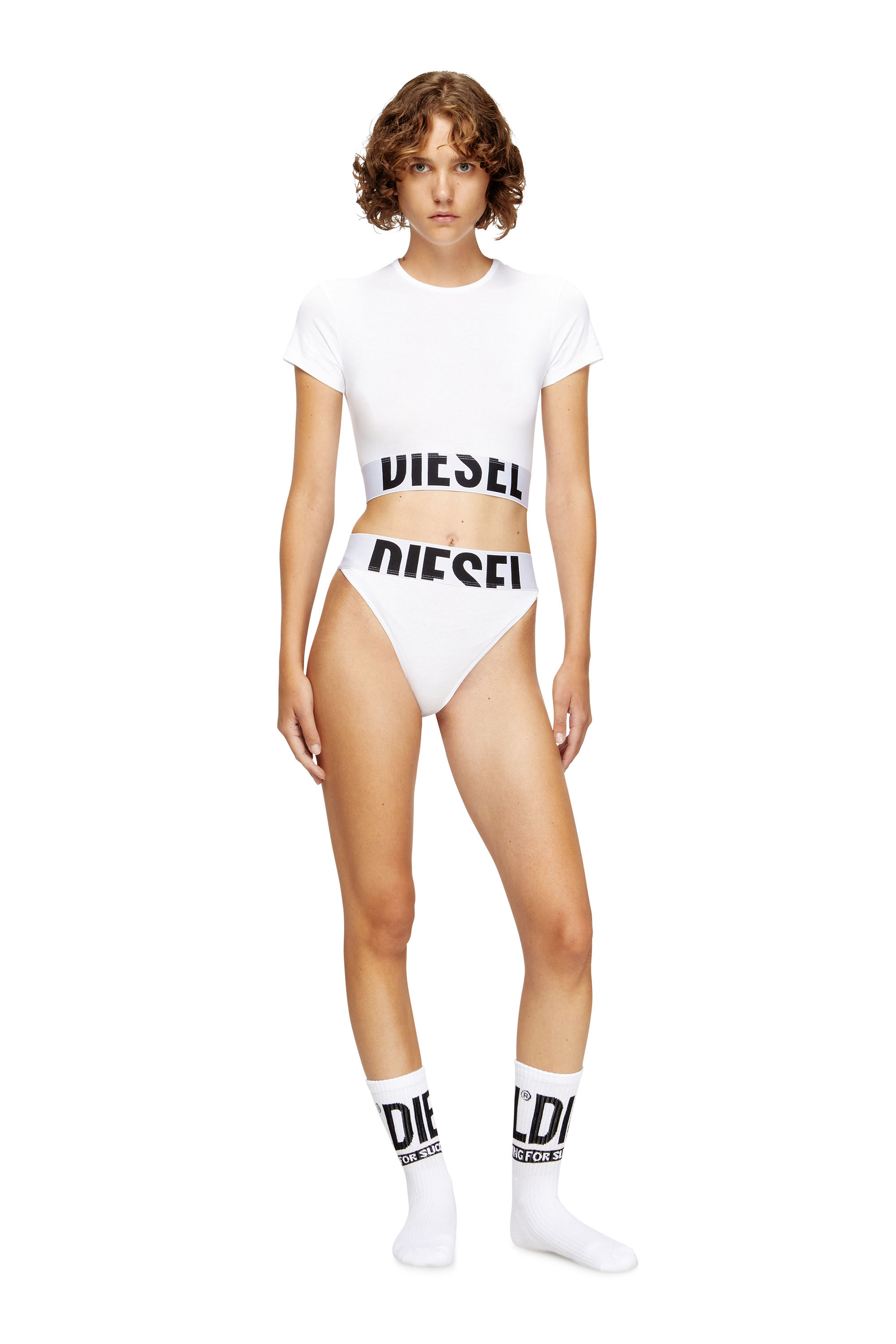 Diesel - UFTEE-SPORT-CROPPED-T-SHIRT, Top deportivo recortado con banda con el logotipo Mujer in Blanco - 2