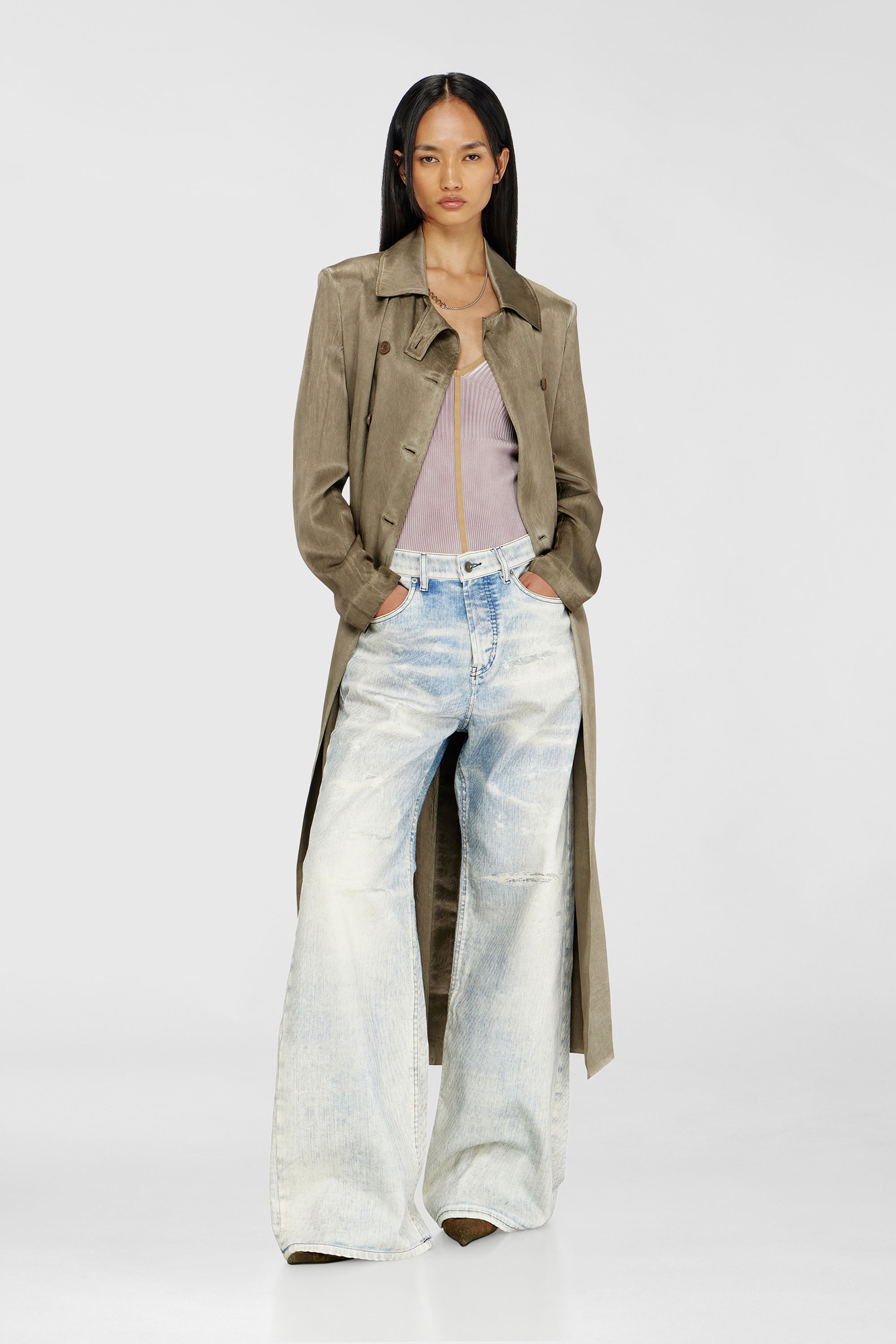 Diesel - G-LADES, Gabardina de sat&eacute;n arrugado Mujer in Marr&oacute;n - 1