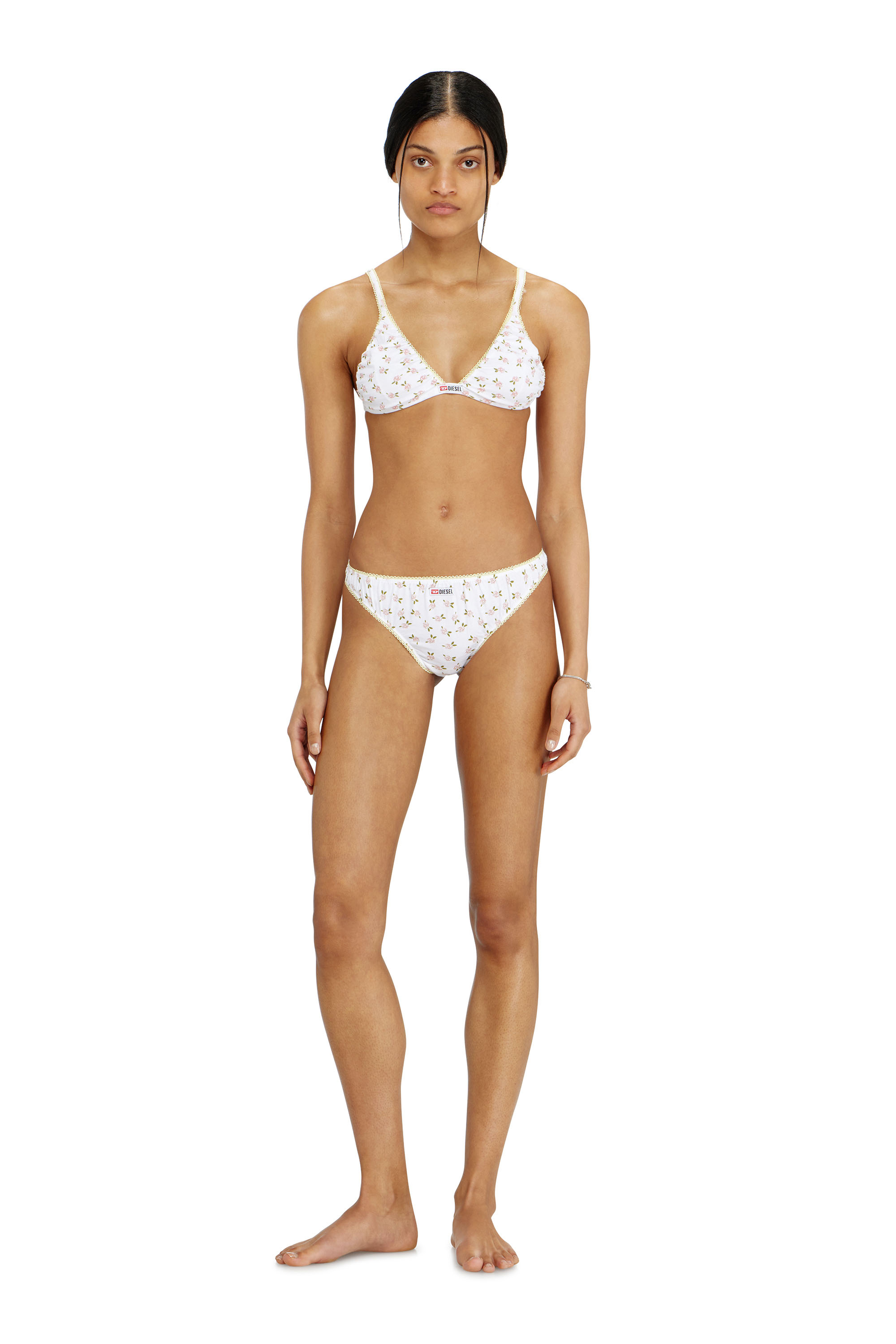 Diesel - JANA-D-CORE, Sujetador triangular de algod&oacute;n con estampado floral all-over Mujer in Blanco - 2