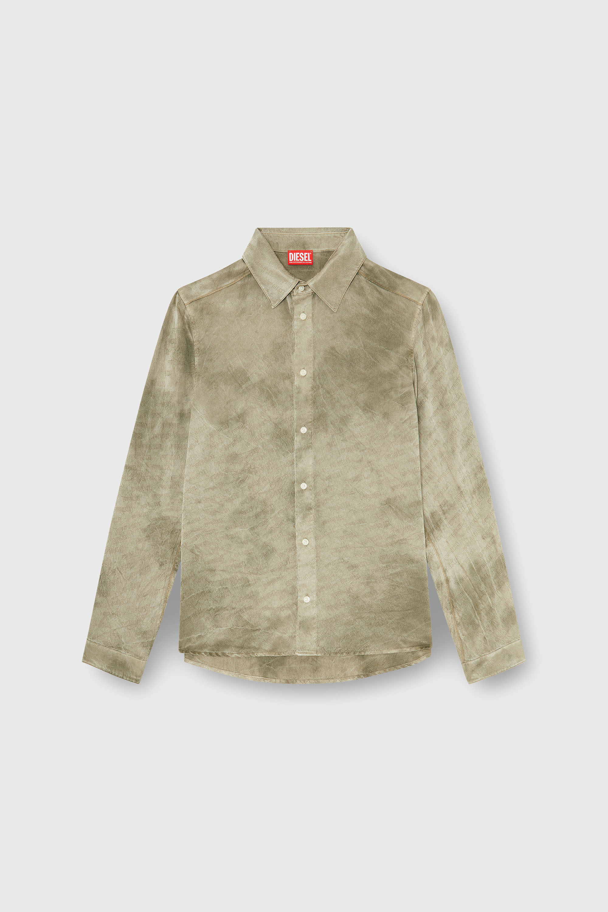 Diesel - S-KISSY-HNBW, Shirt en sat&eacute;n arrugado jacquard con logo Hombre in Marr&oacute;n - 2