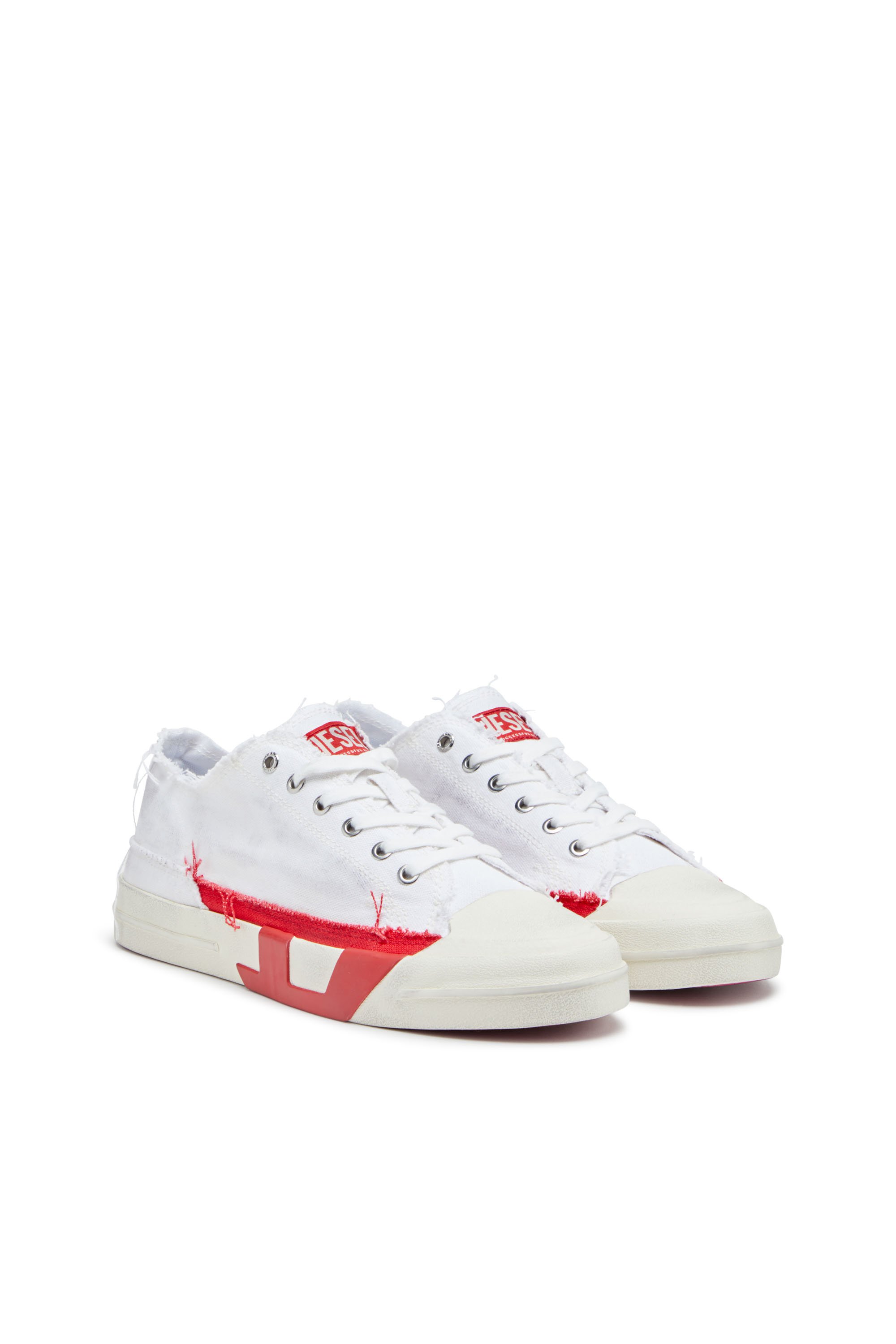 Diesel - S-D-VERSE LOW, Man's S-D-Verse-Dirty-effect canvas sneakers in White/Red - 2