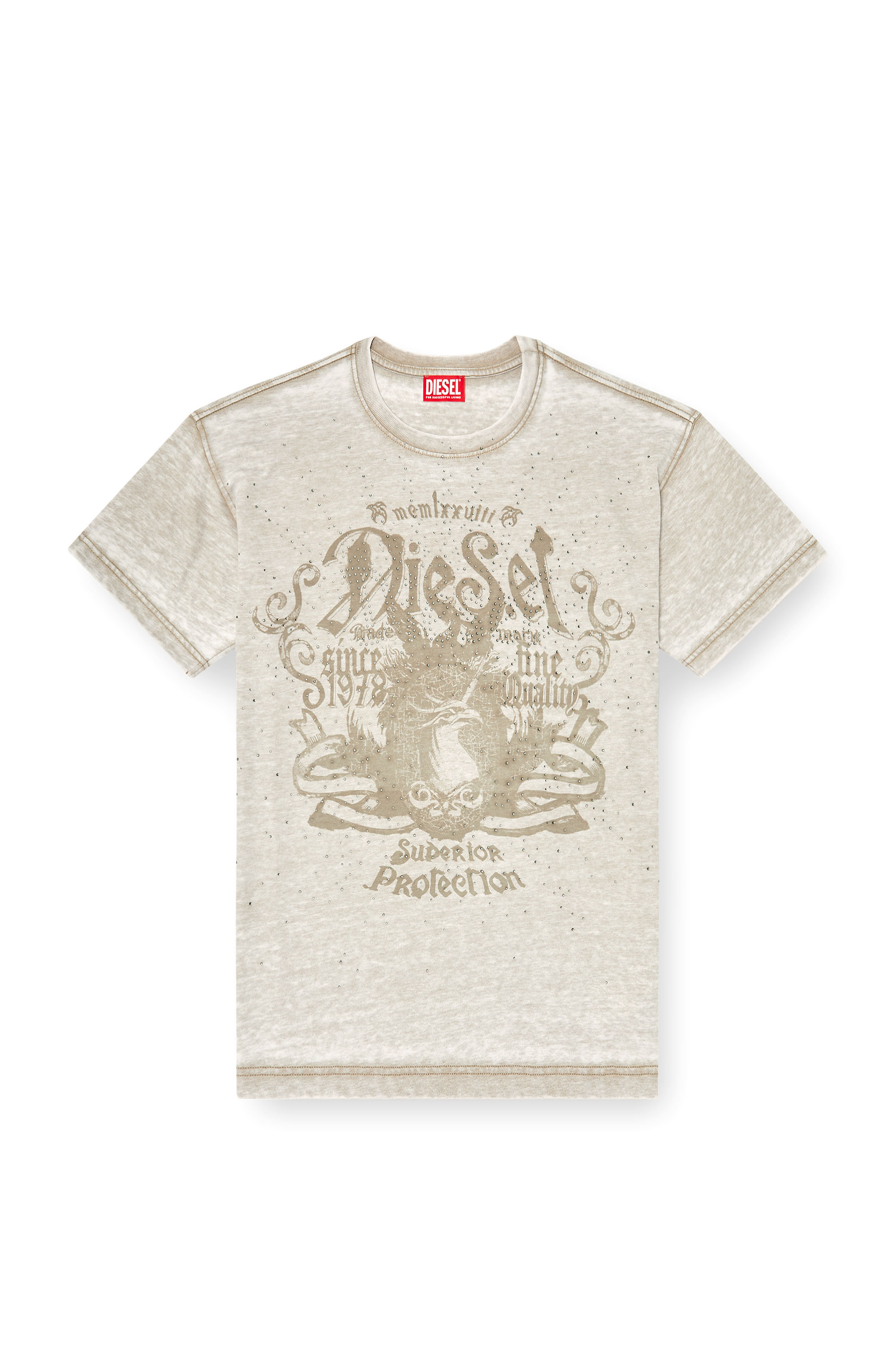 Diesel - T-NORM-AA8, Camiseta de jersey con lavado burnout y tachuelas Hombre in Beige - 3