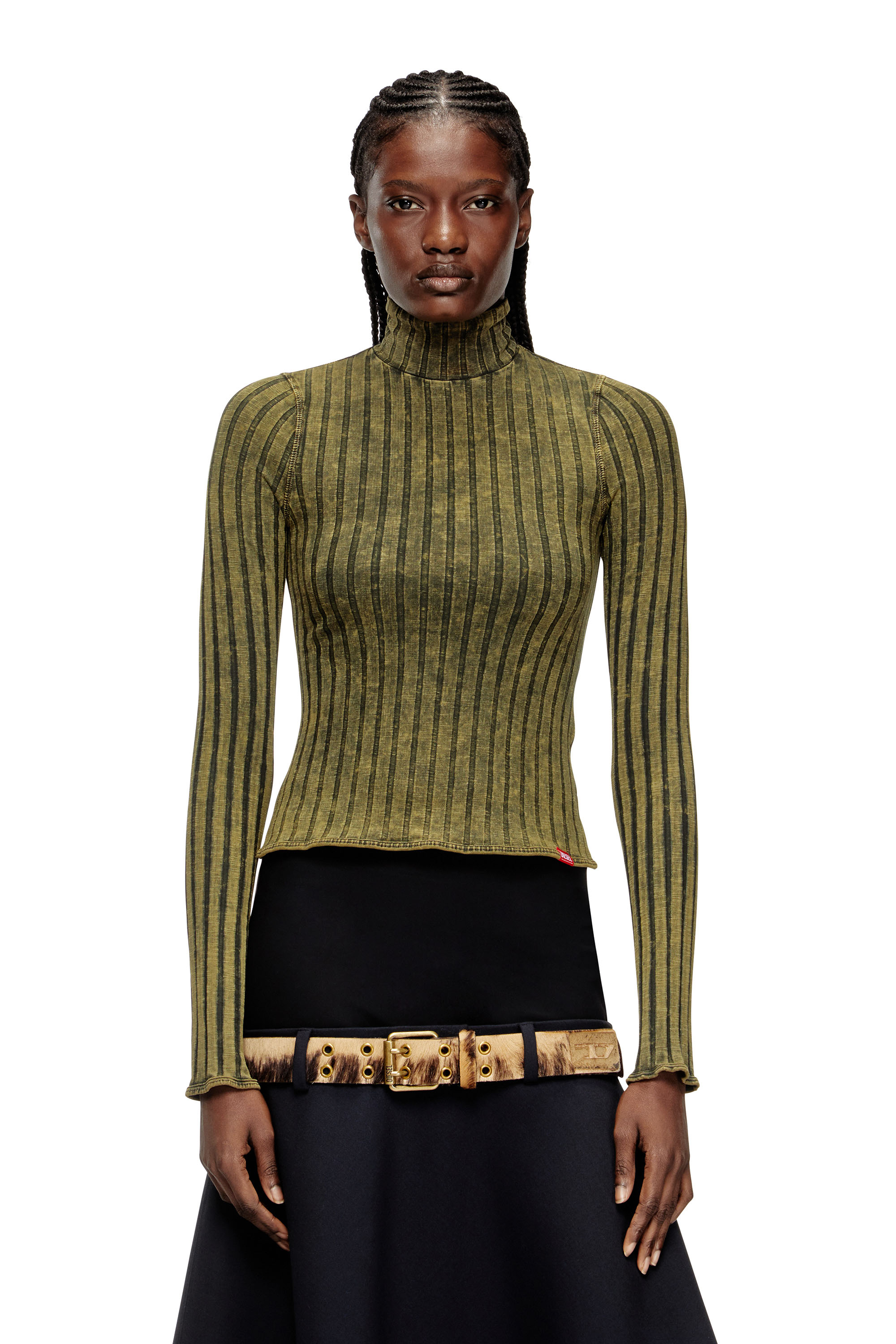 Diesel - T-CLAWA, Suéter en jersey de canalé ancho tratado Mujer in Verde - 1
